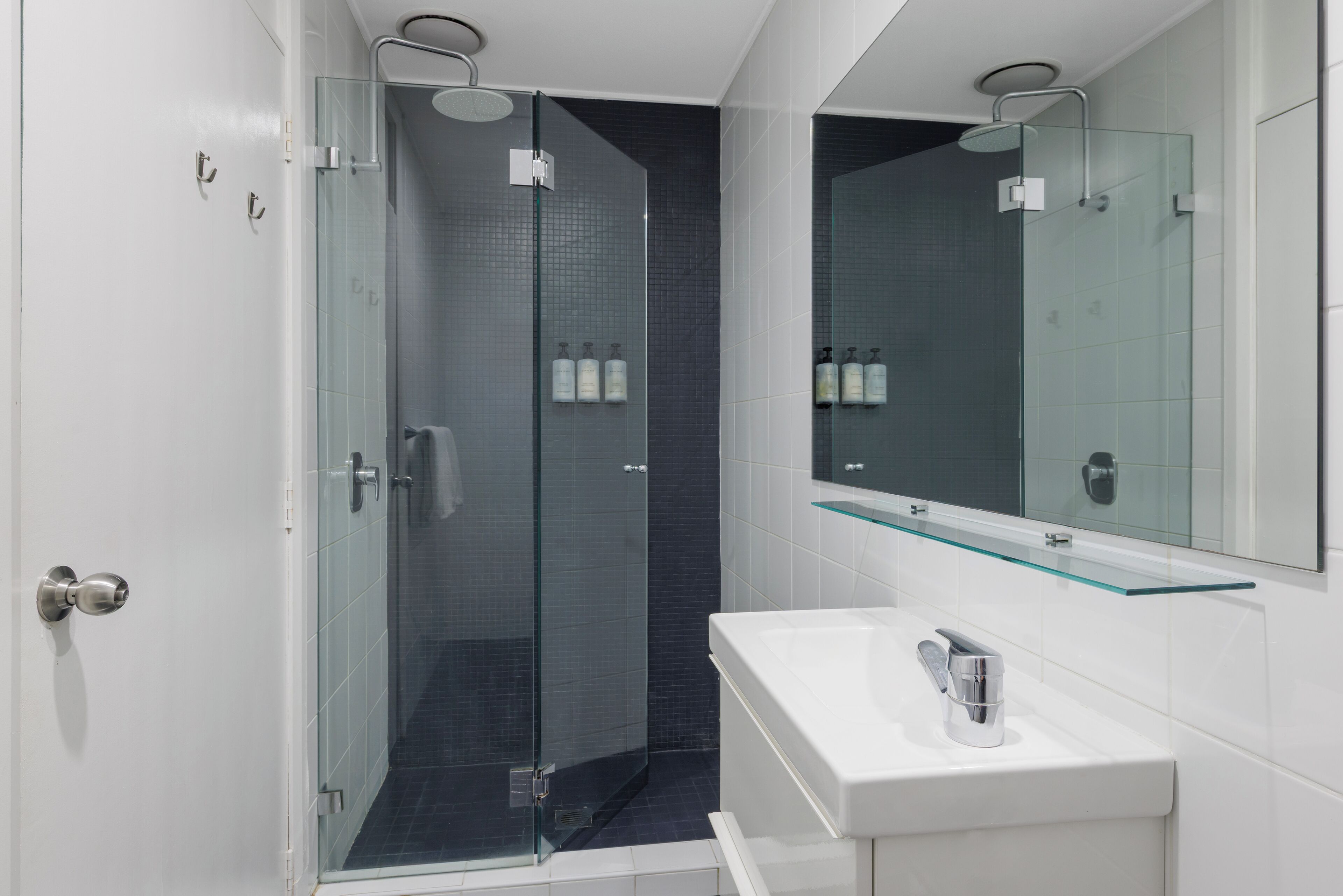 shower, free toiletries, hair dryer, towels