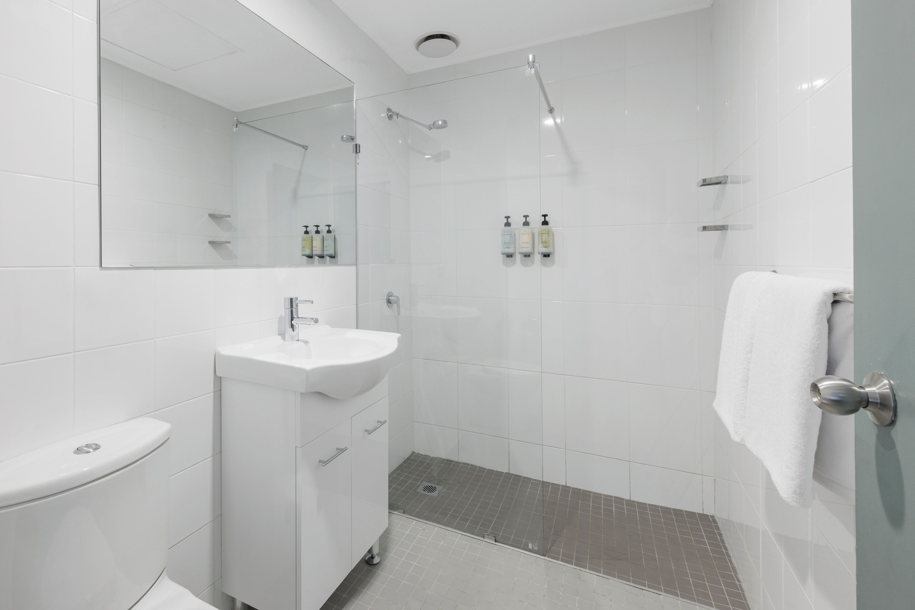 shower, free toiletries, hair dryer, towels