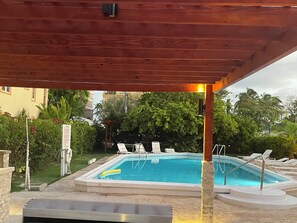 Outdoor pool, sun loungers