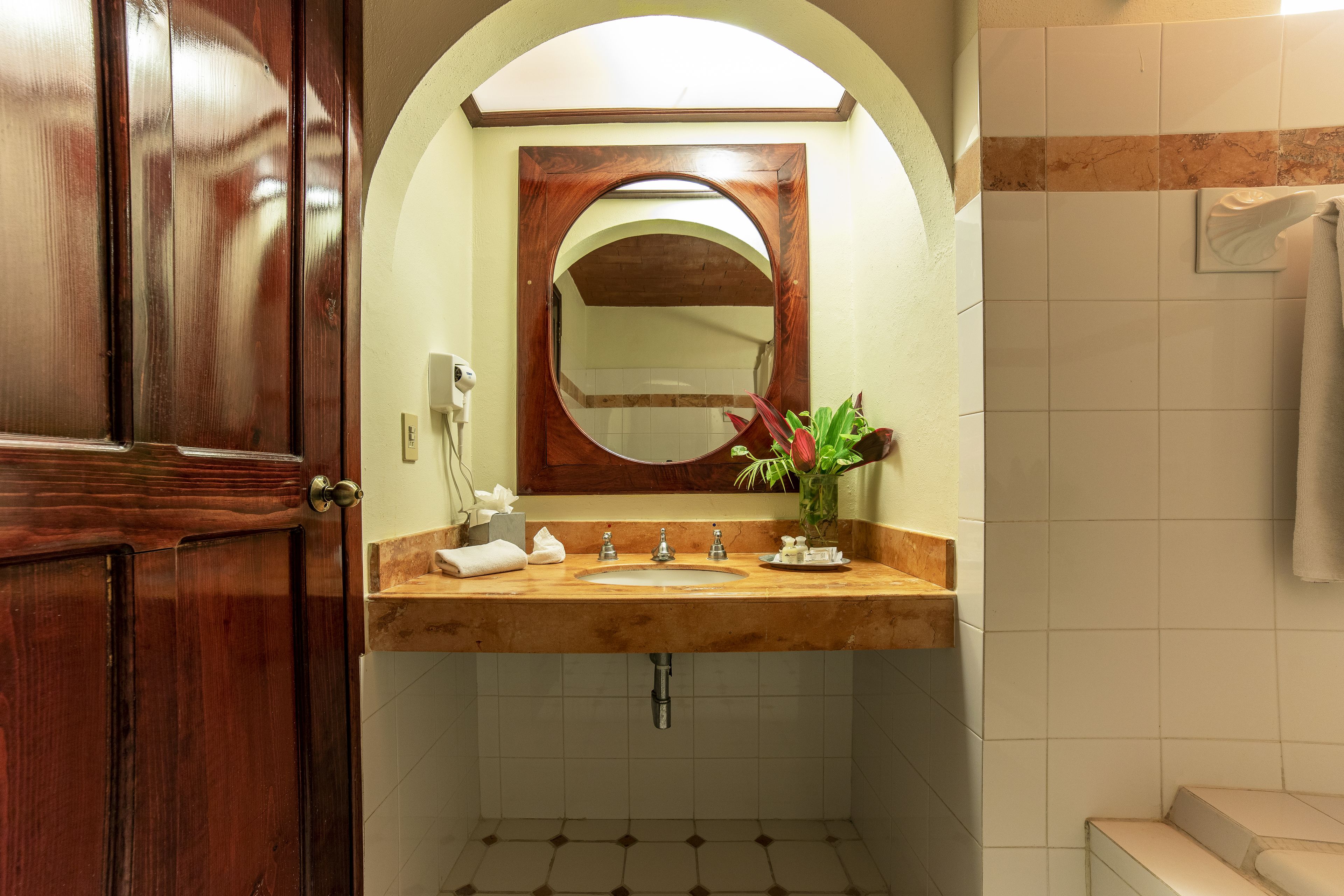 free toiletries, hair dryer, towels, shampoo