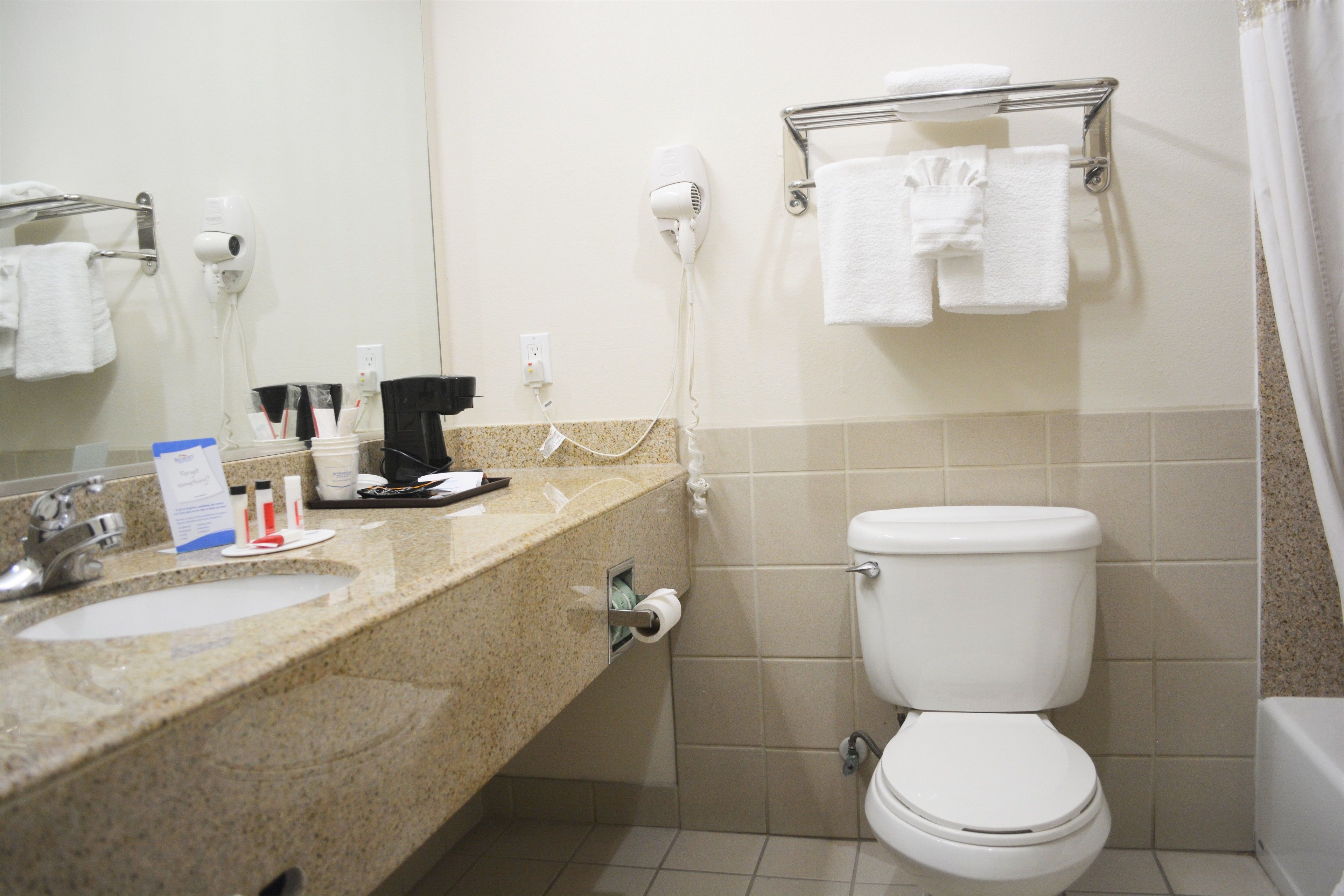 free toiletries, hair dryer, towels, soap