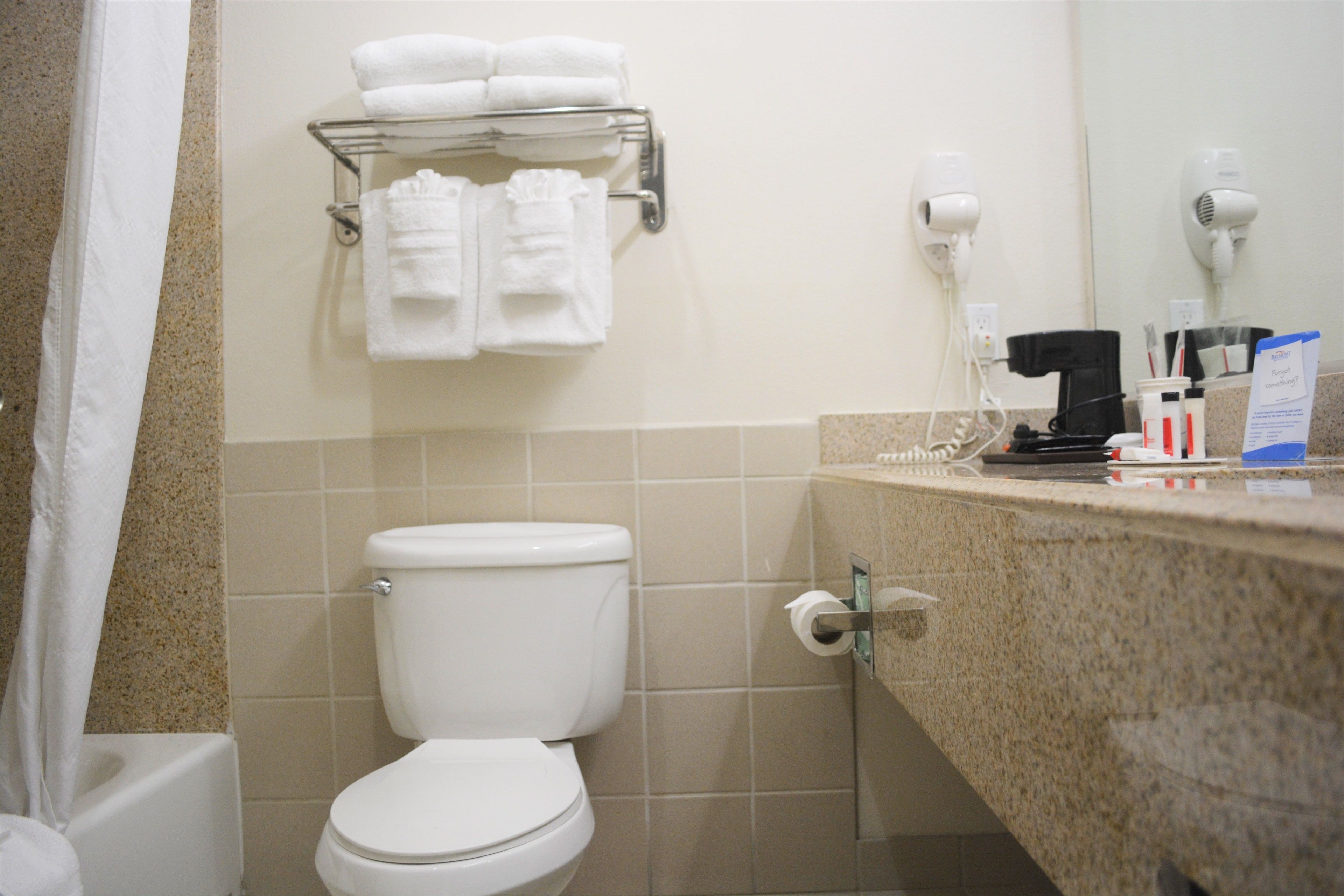 free toiletries, hair dryer, towels, soap