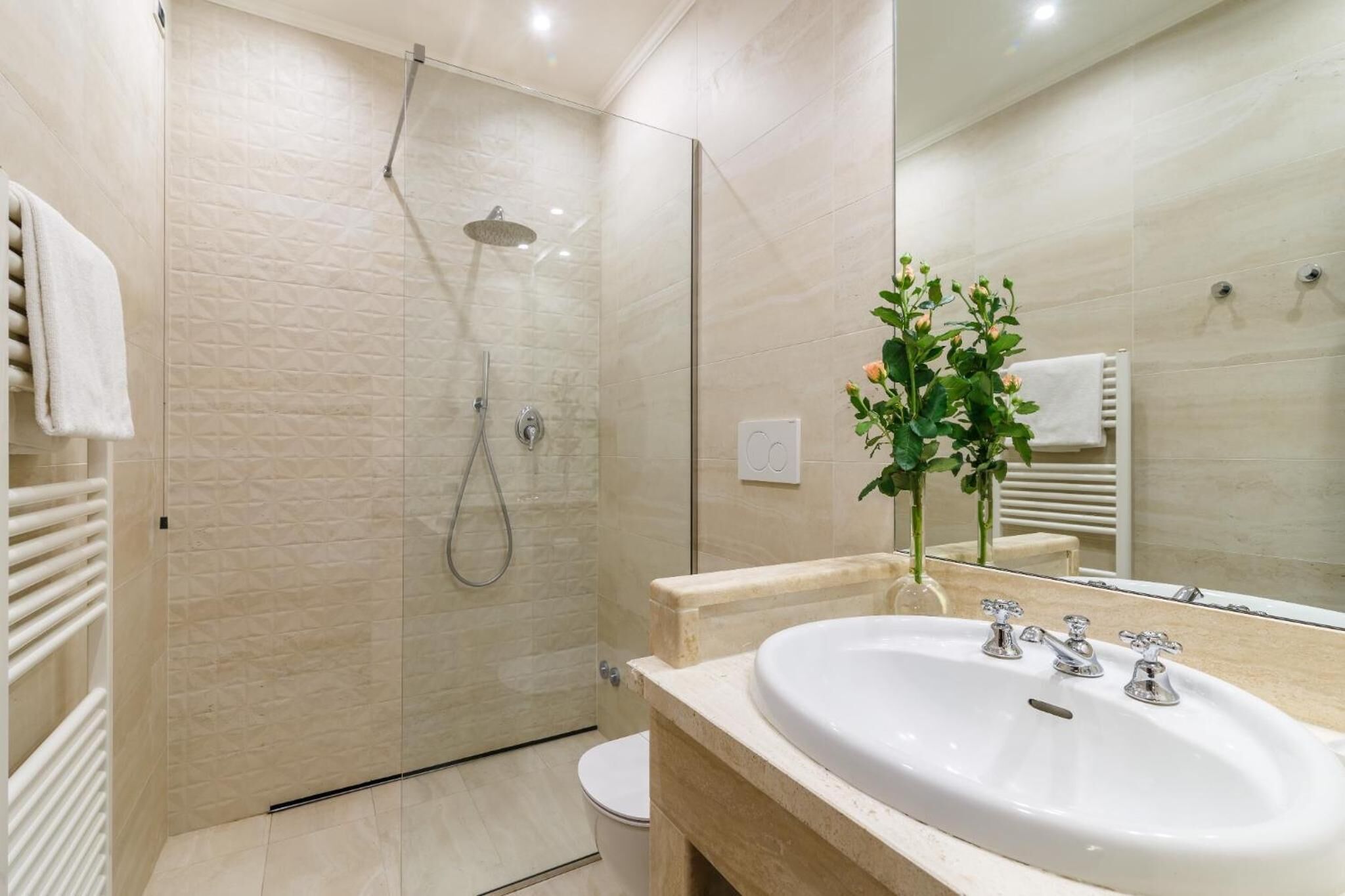 free toiletries, hair dryer, bidet, towels