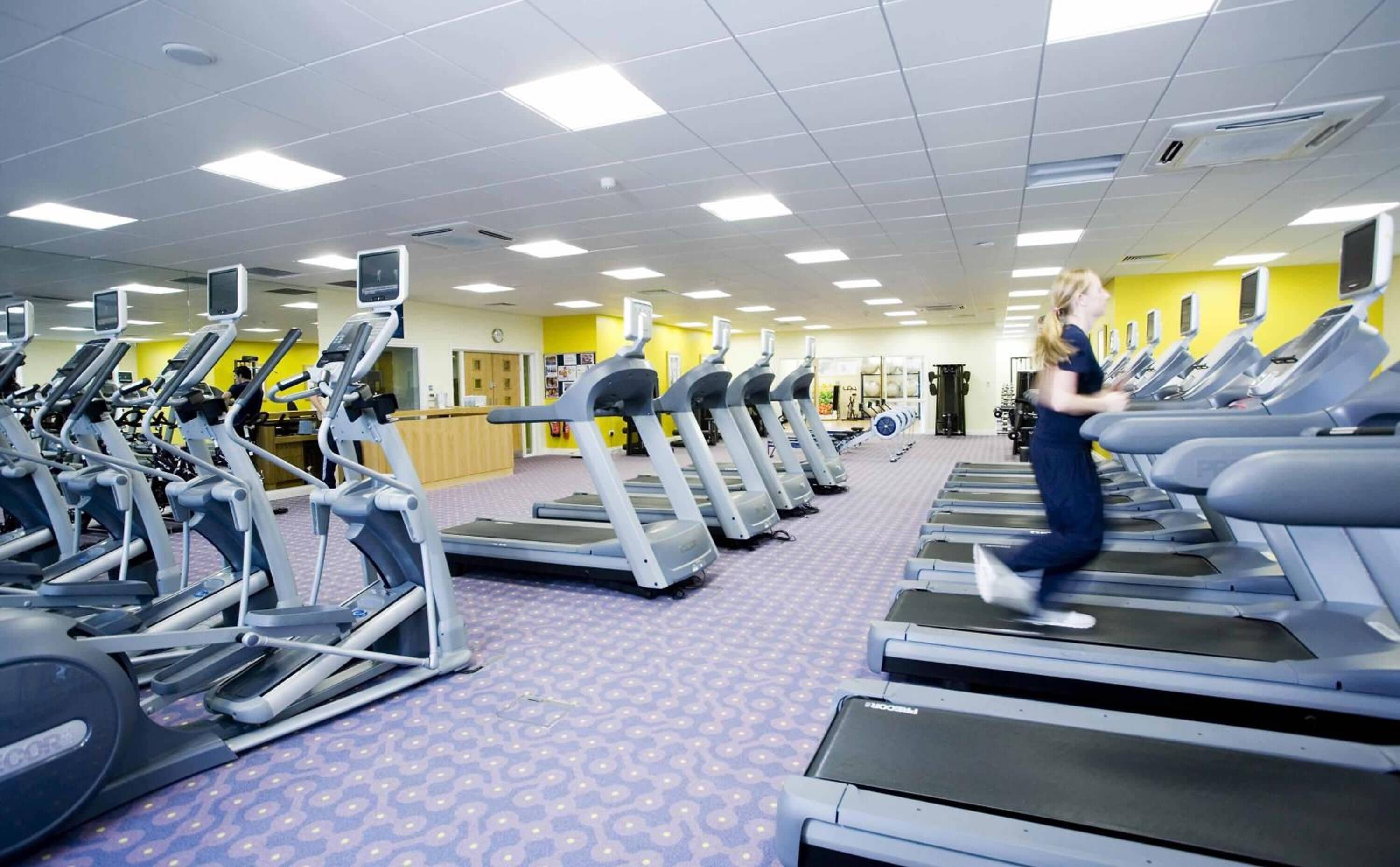 A gym with multiple treadmills and exercise equipment.