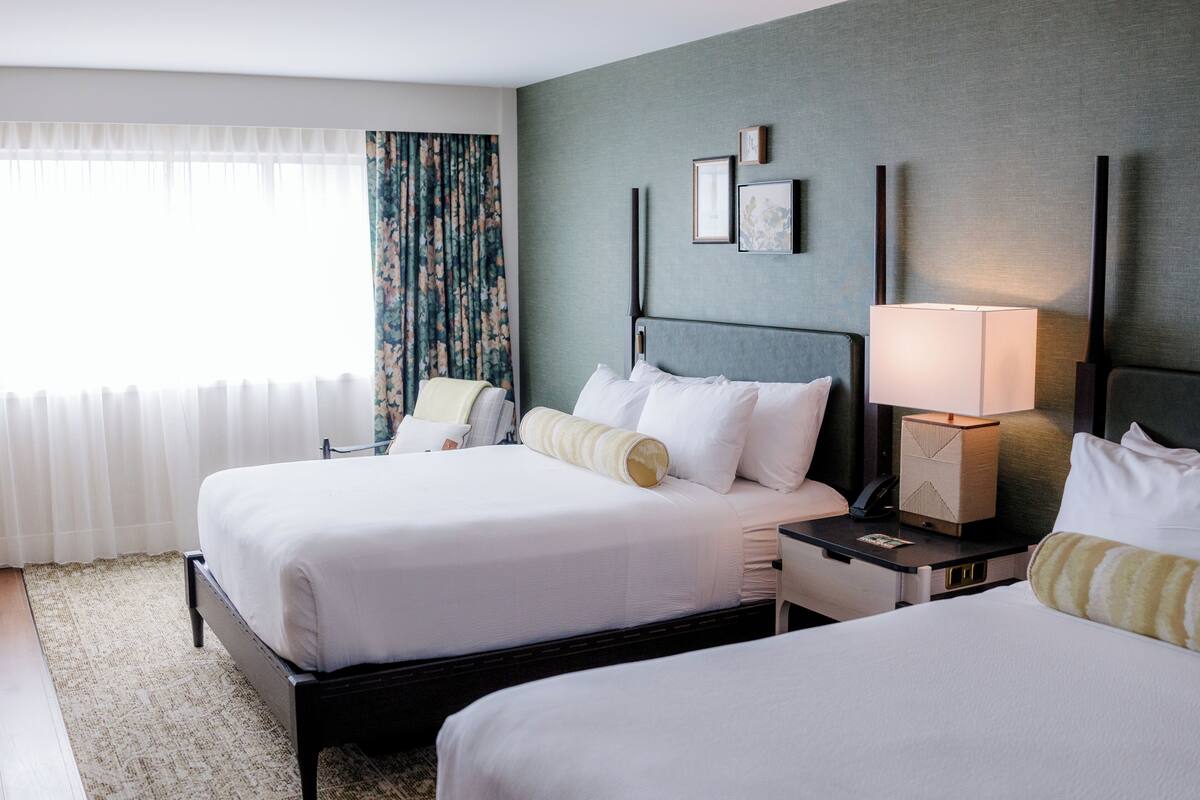 Room, 2 Queen Beds (View) | Premium bedding, pillowtop beds, in-room safe, desk