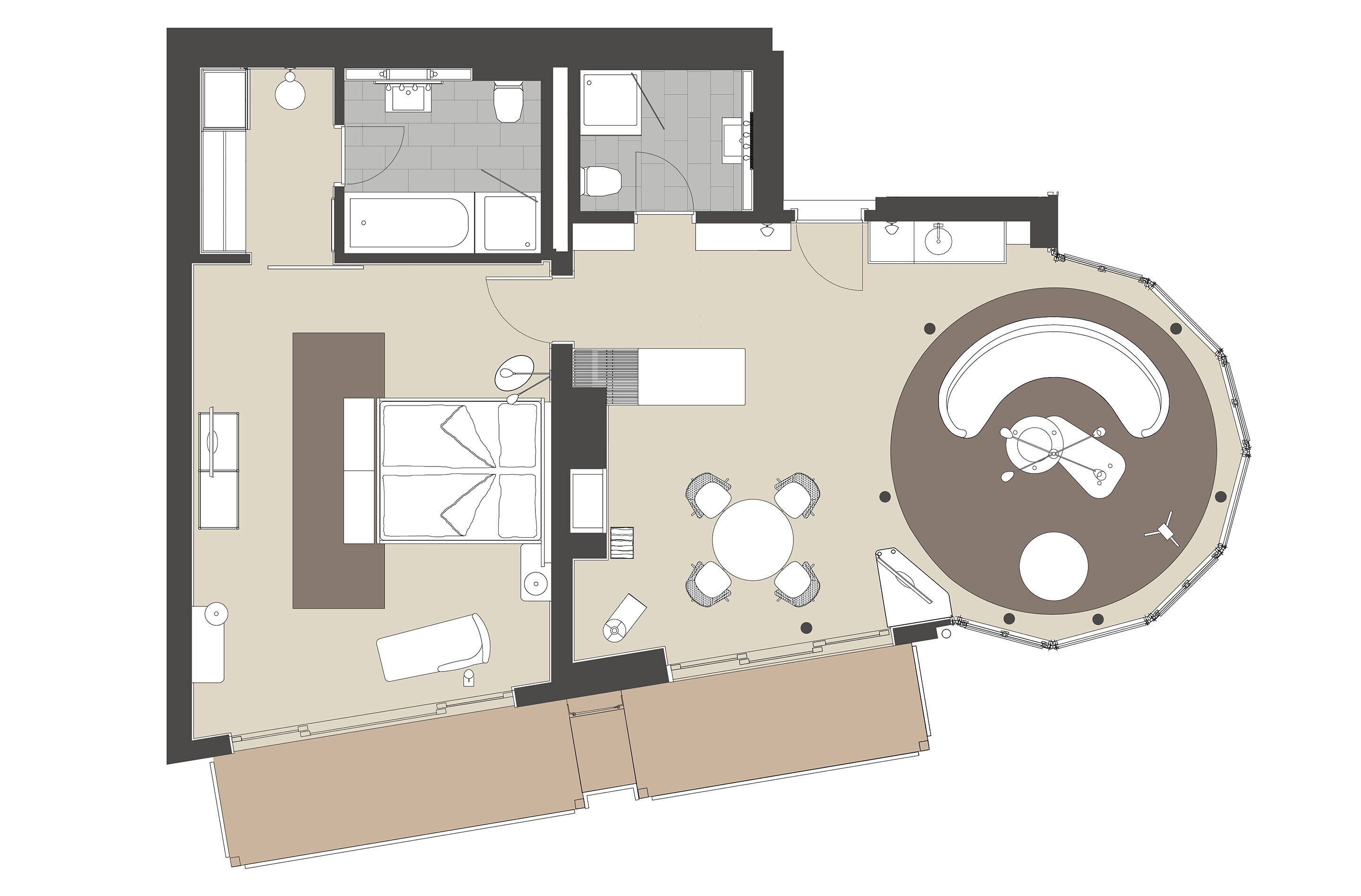 panoramic suite, mountain view, tower (tower suite) | floor plan