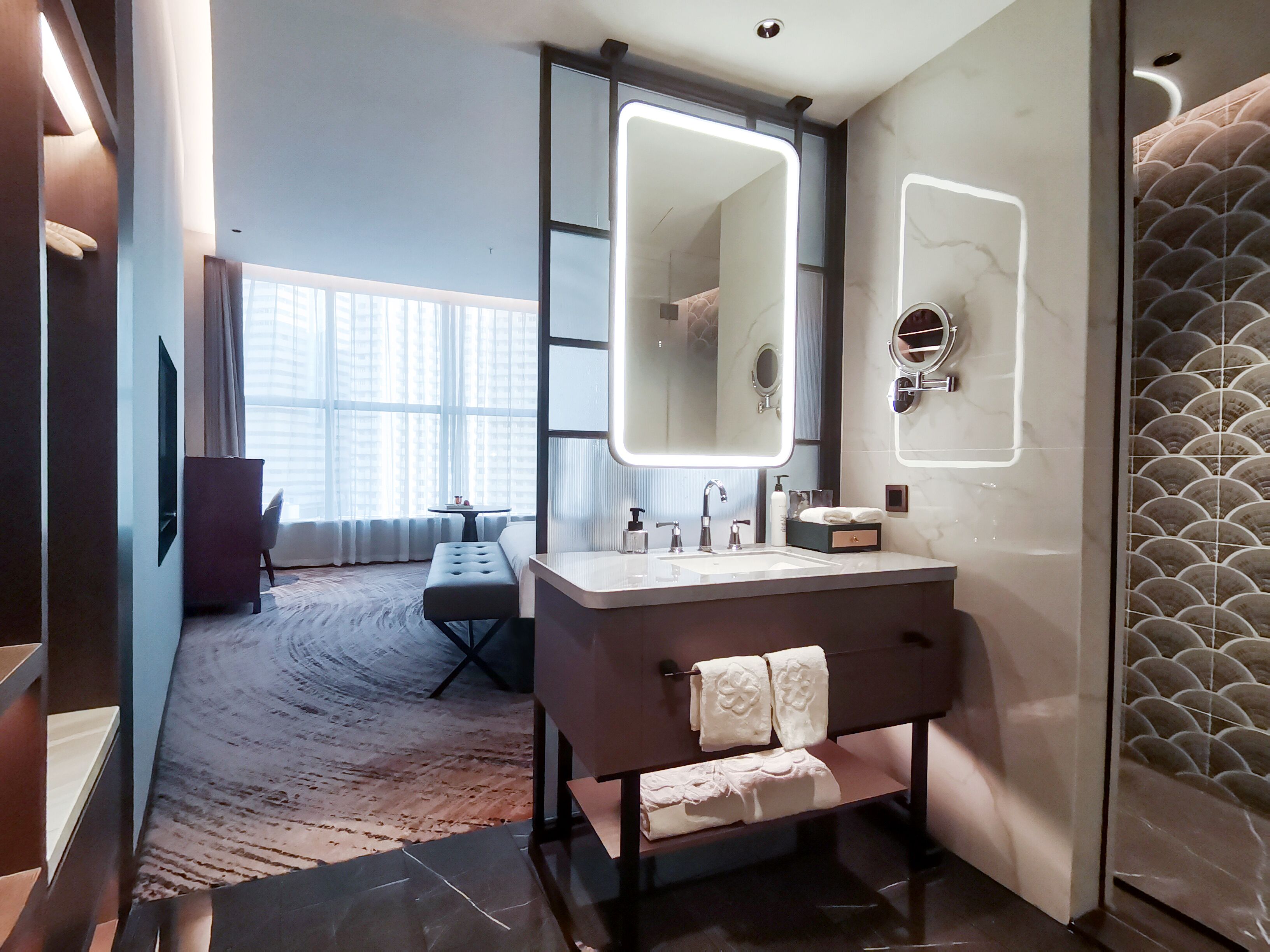 executive double room, 1 queen bed(with dyson hairdryer) | bathroom | shower, rainfall showerhead, eco-friendly toiletries, hair dryer