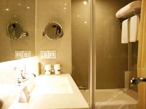 Eco-friendly toiletries, hair dryer, bathrobes, towels