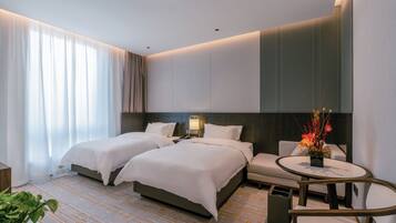 Business Double Room, Multiple Beds | Down comforters, blackout drapes, free WiFi, bed sheets