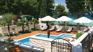 Outdoor pool, pool umbrellas