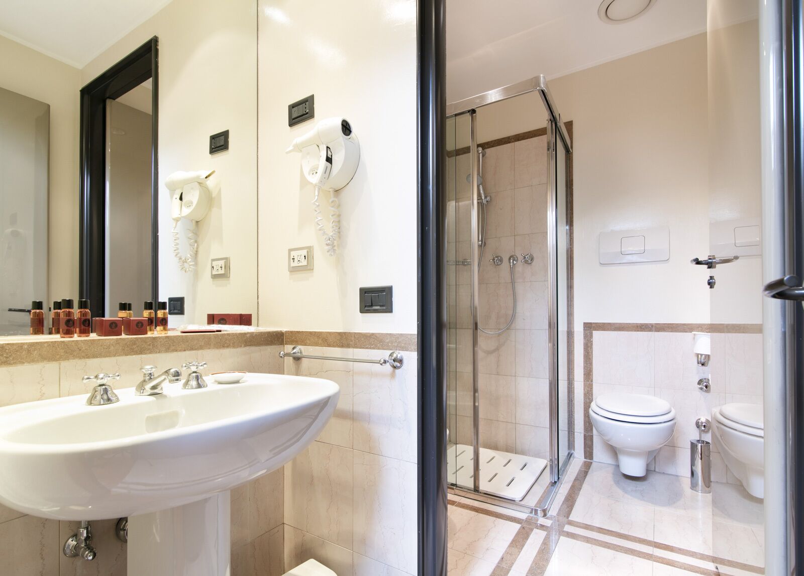 classic double or twin room | bathroom | hair dryer, bidet, towels