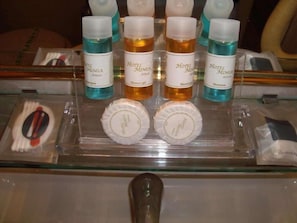 Free toiletries, hair dryer, towels