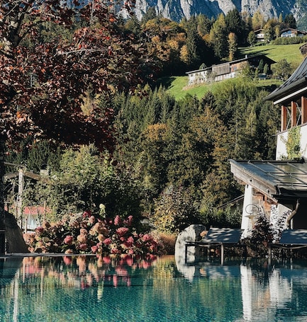 Indoor pool, outdoor pool, pool umbrellas. Der Löwe - LEBE FREI