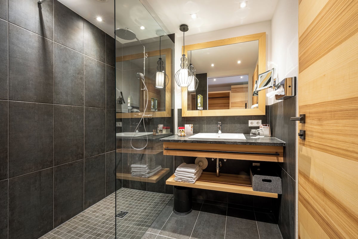 double room, balcony, mountain view | bathroom | eco-friendly toiletries, hair dryer, bathrobes, slippers