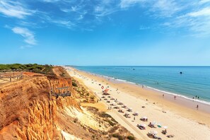 在海灘附近、白沙、太陽傘、沙灘巾