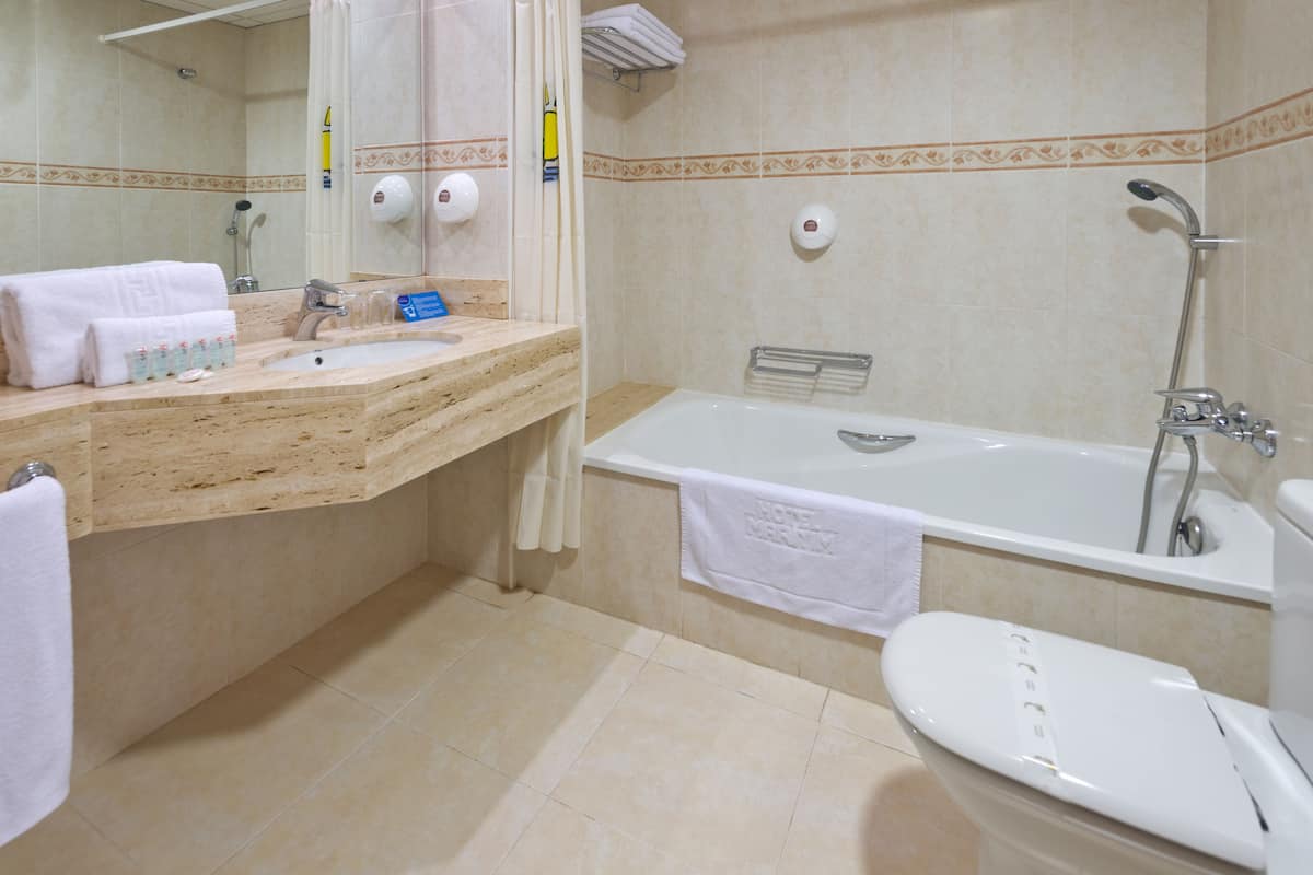 free toiletries, hair dryer, bidet, towels