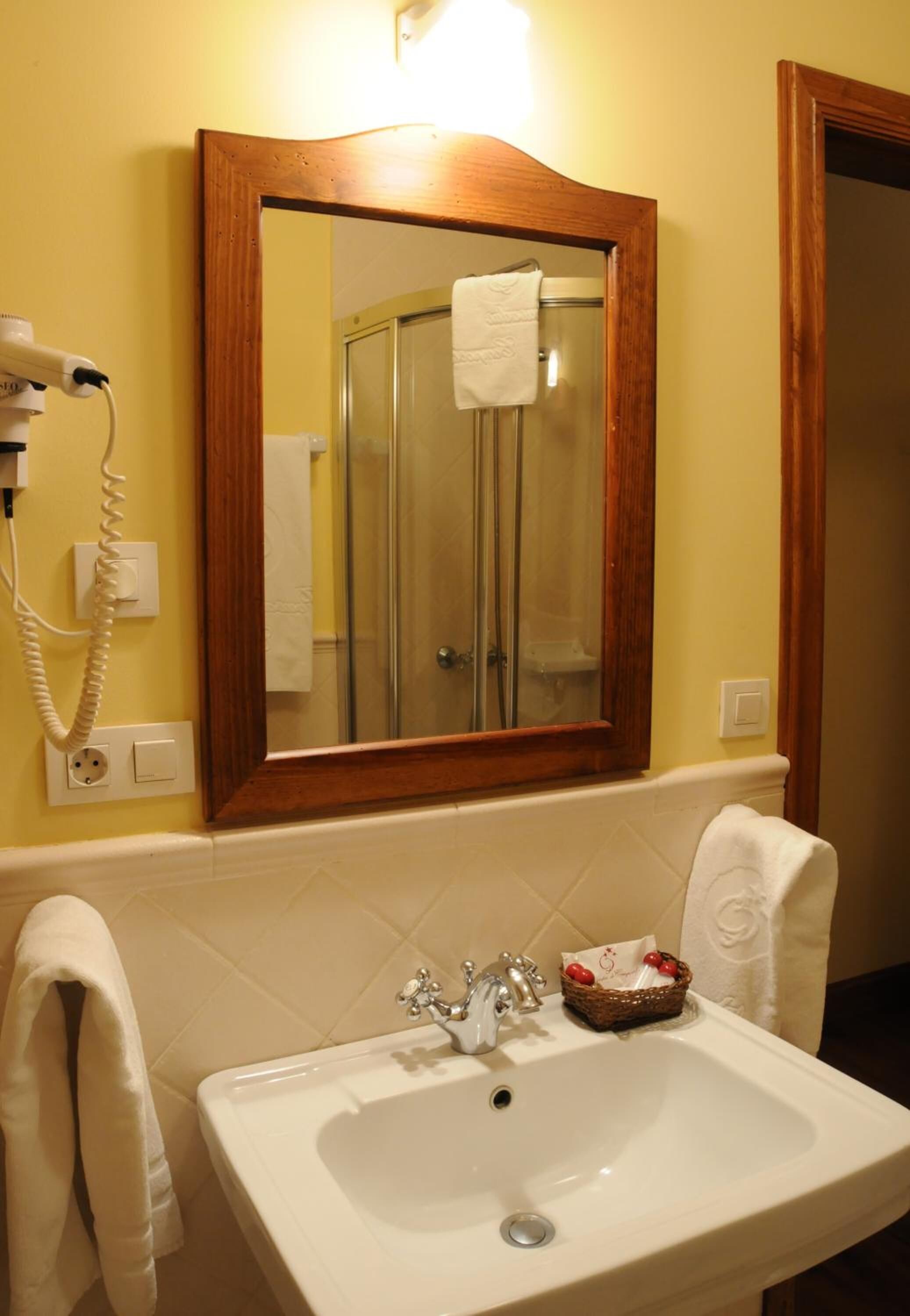 free toiletries, hair dryer, towels