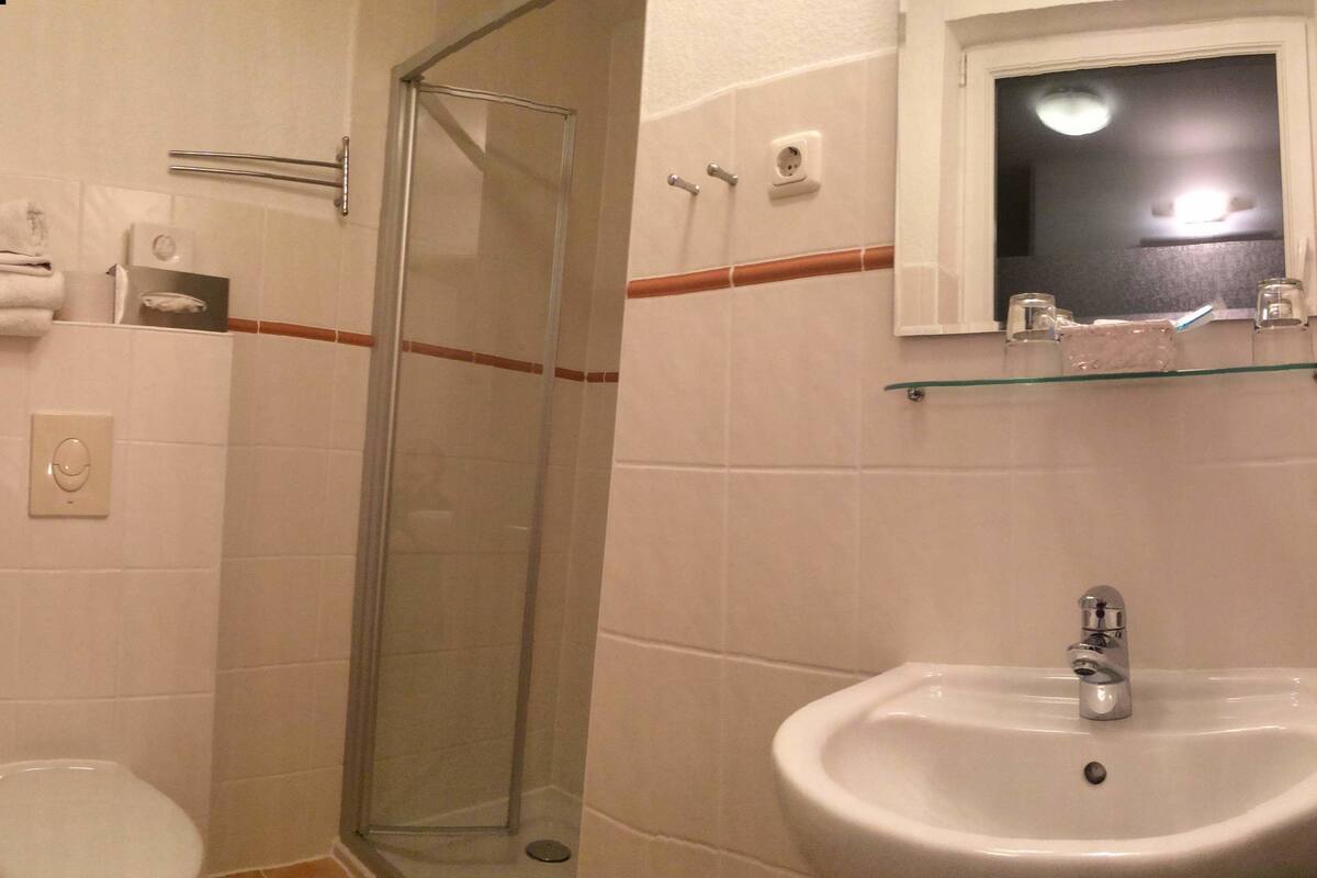 single room, annex building | bathroom | shower, free toiletries, hair dryer, towels
