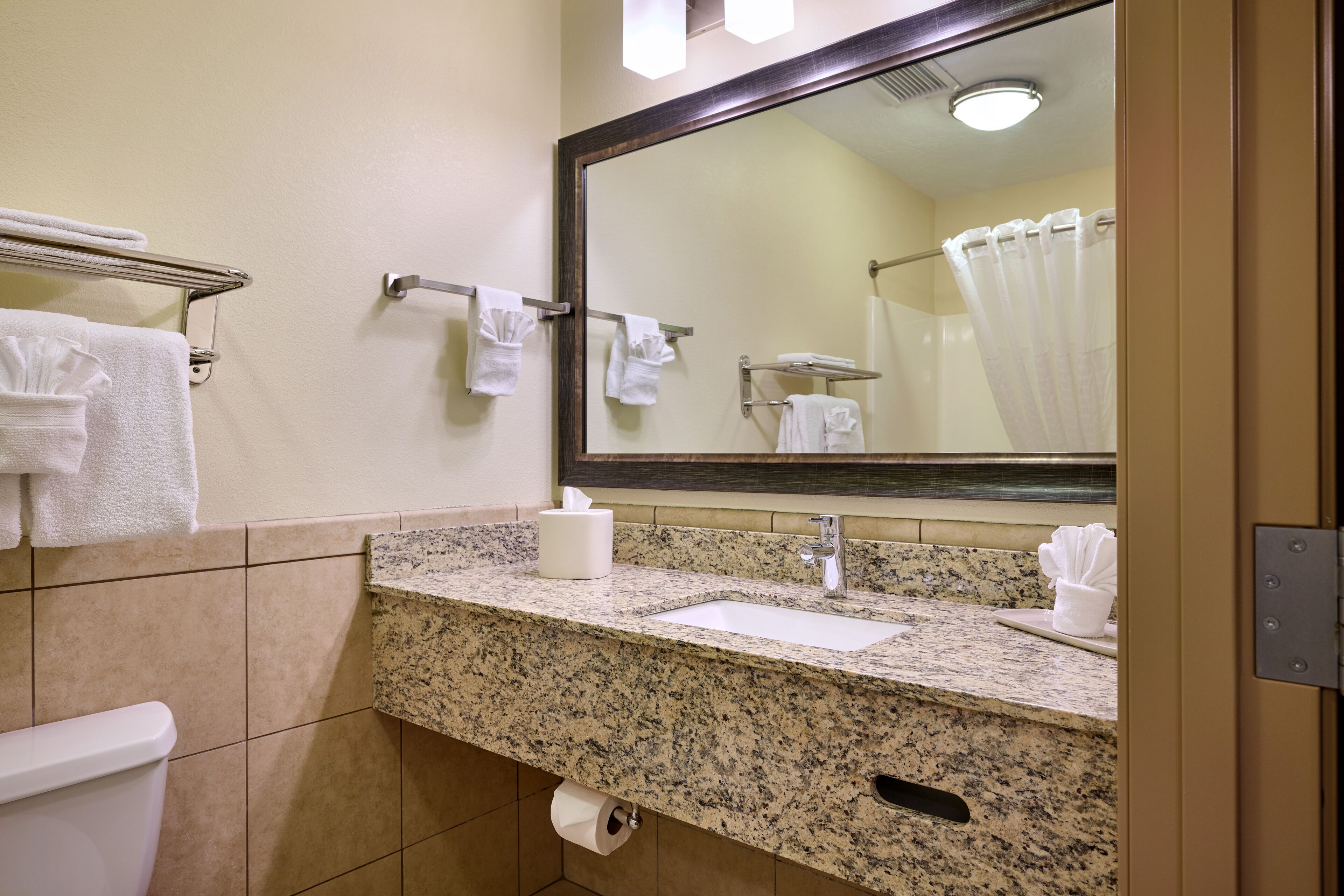 free toiletries, hair dryer, towels, soap