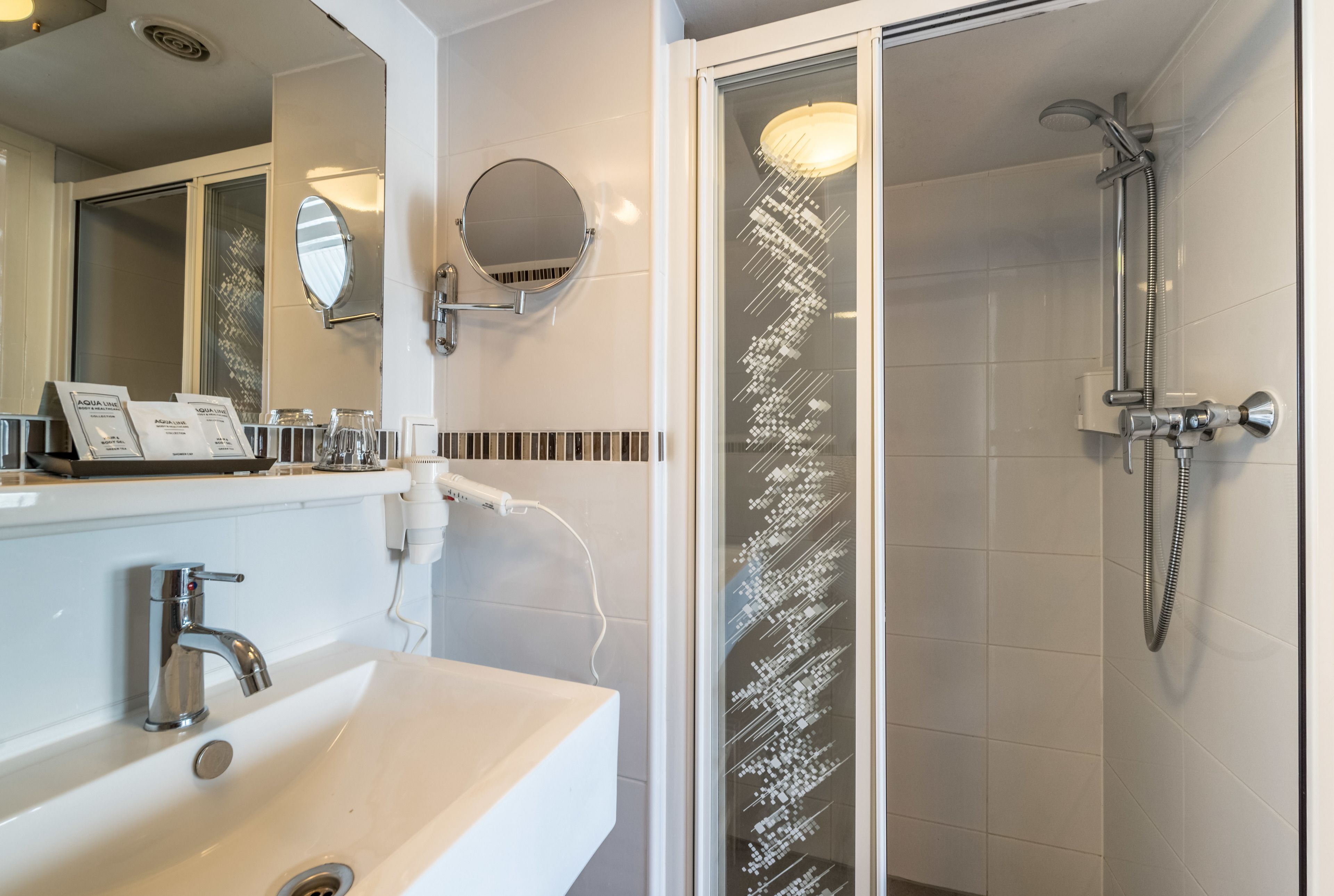 free toiletries, hair dryer, towels