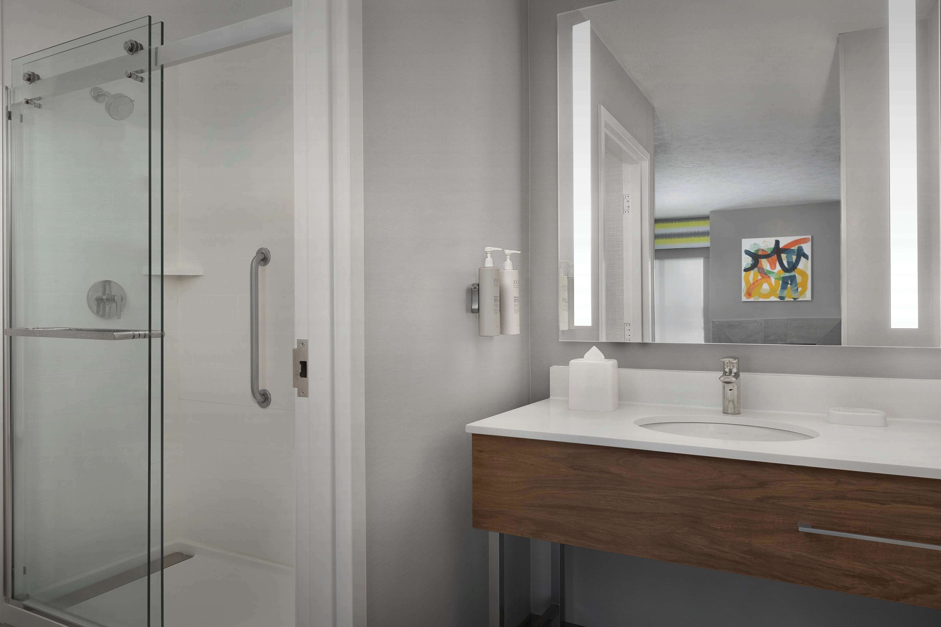 suite, 1 king bed, fireplace | bathroom shower