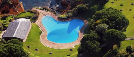 Seasonal outdoor pool, pool umbrellas, sun loungers