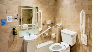 Shower, free toiletries, hair dryer, towels