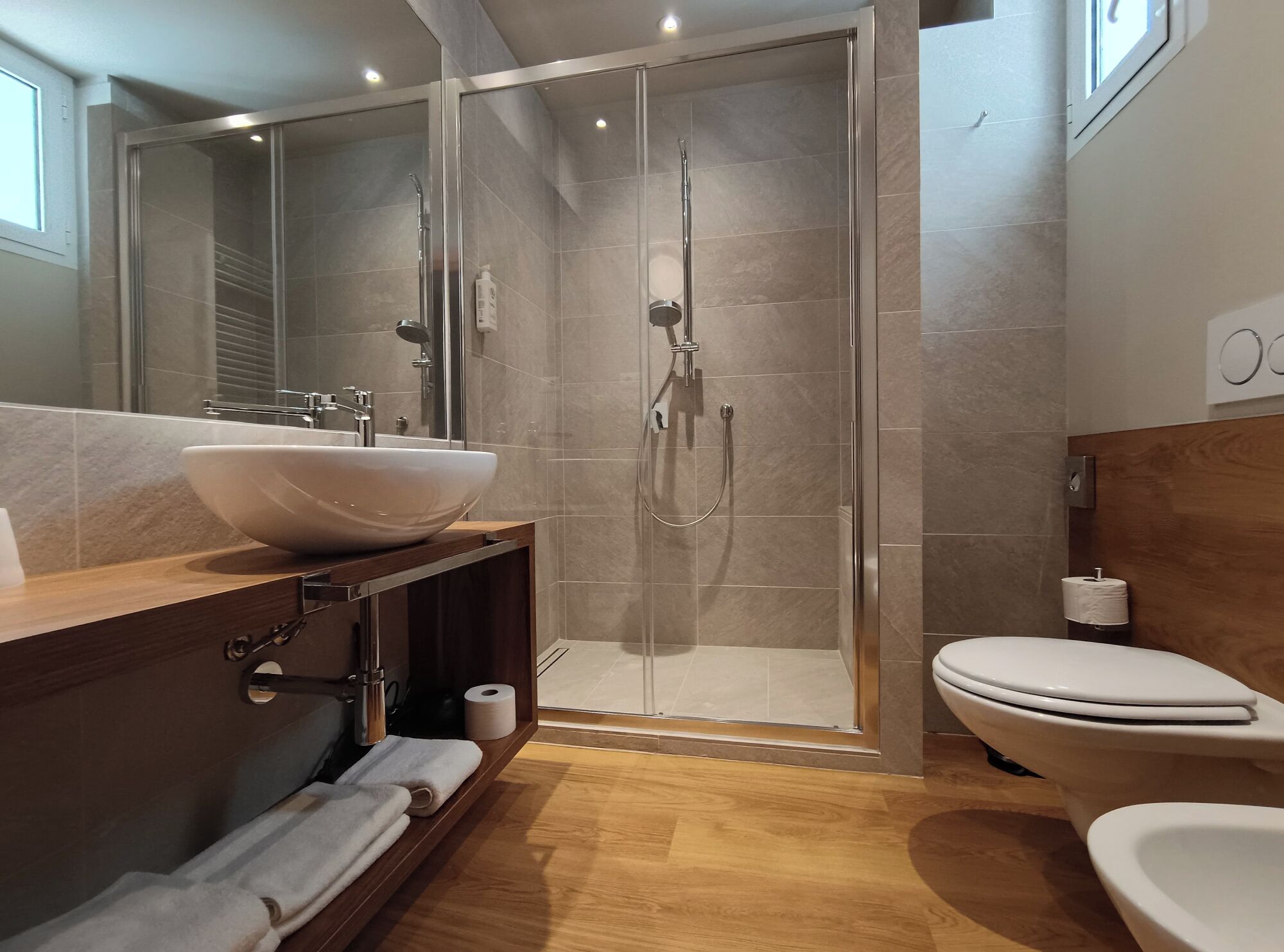 shower, free toiletries, hair dryer, bidet