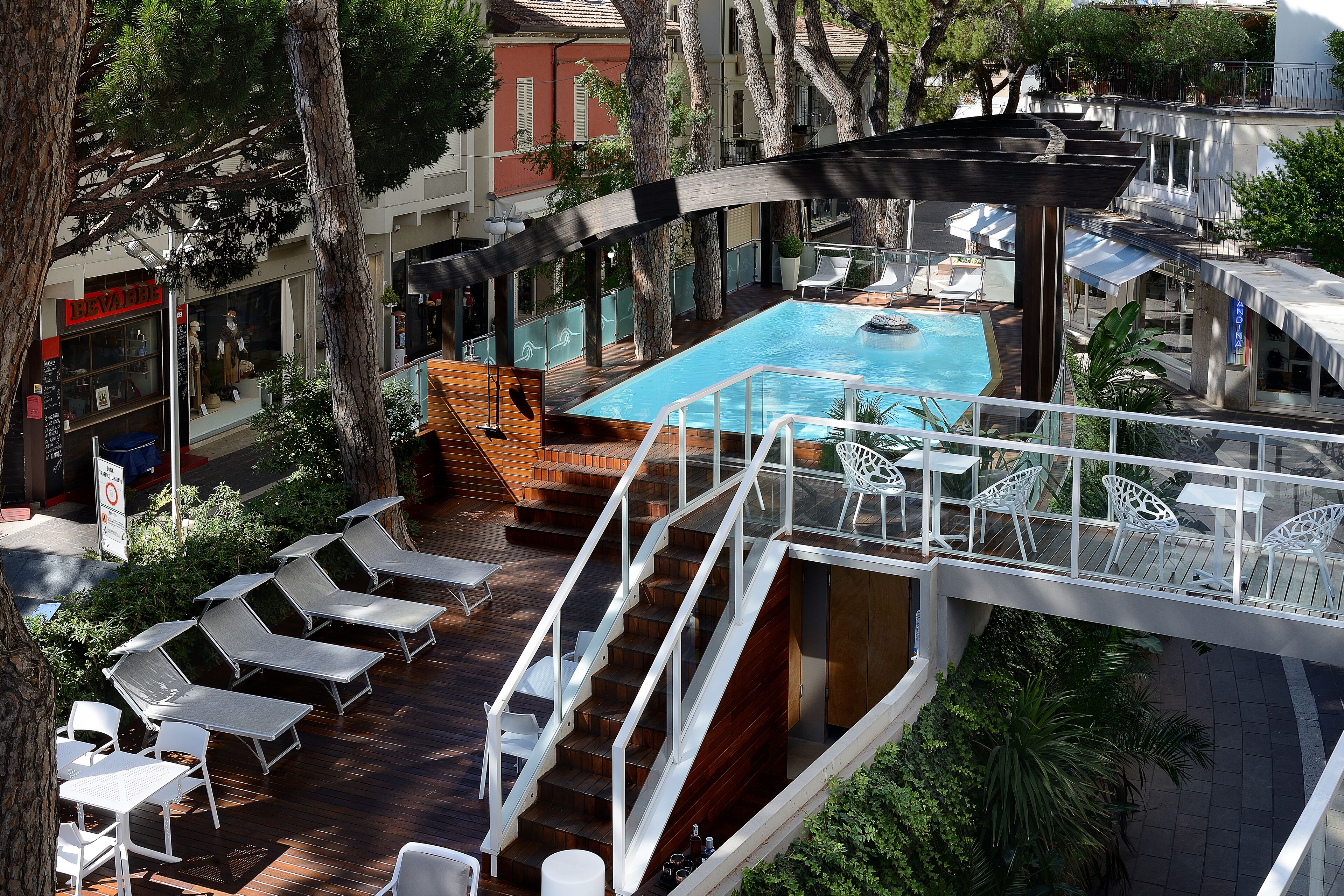 Seasonal outdoor pool, open 9:30 AM to 9:30 PM, sun loungers