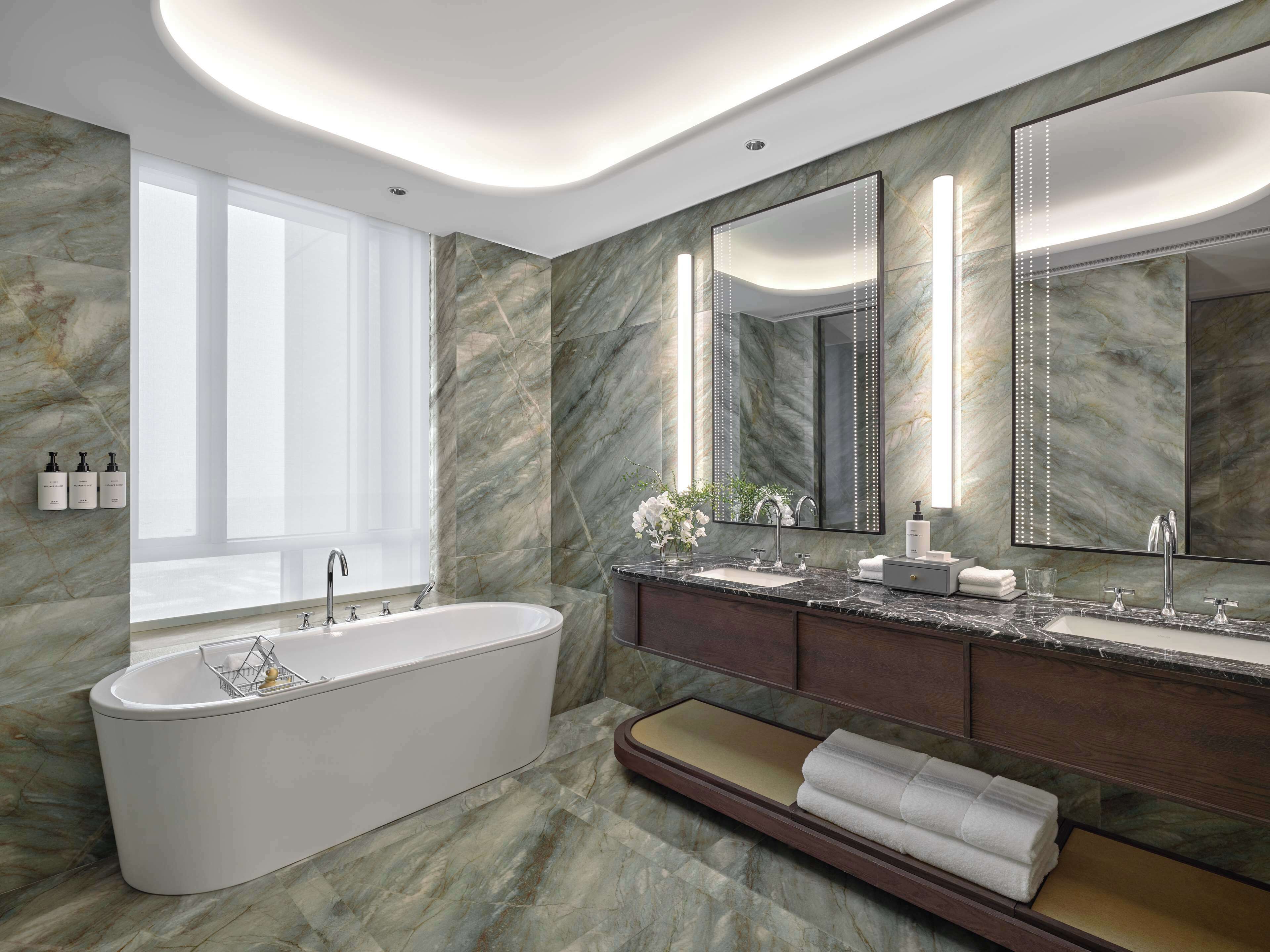 presidential suite | bathroom | separate bathtub and shower, deep-soaking bathtub, rainfall showerhead