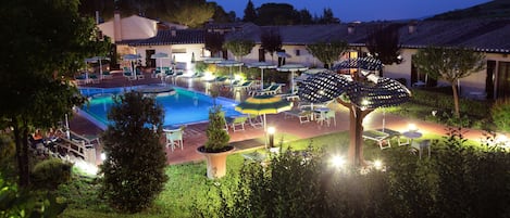 2 outdoor pools, open 8:00 AM to 8:00 PM, pool umbrellas, sun loungers