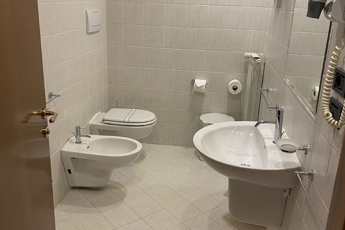 double room single use | bathroom | shower, hair dryer, slippers, bidet