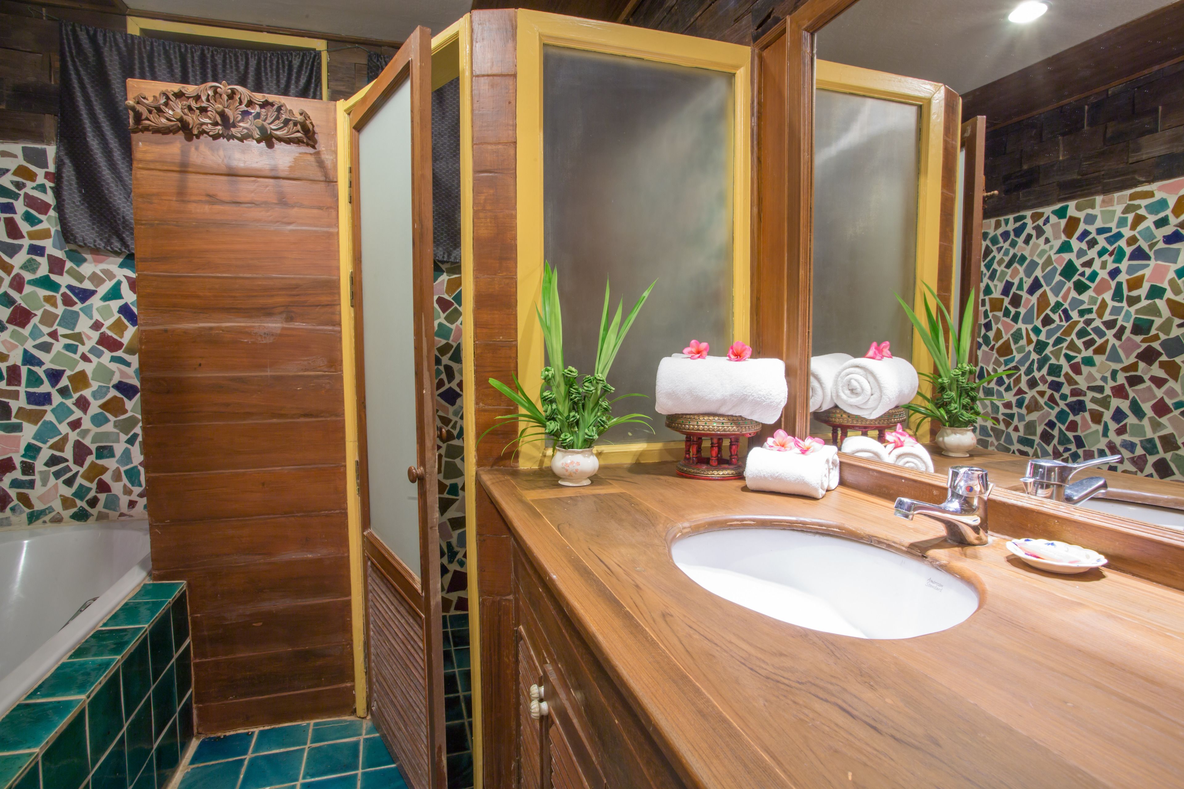 Hair dryer, bathrobes, towels