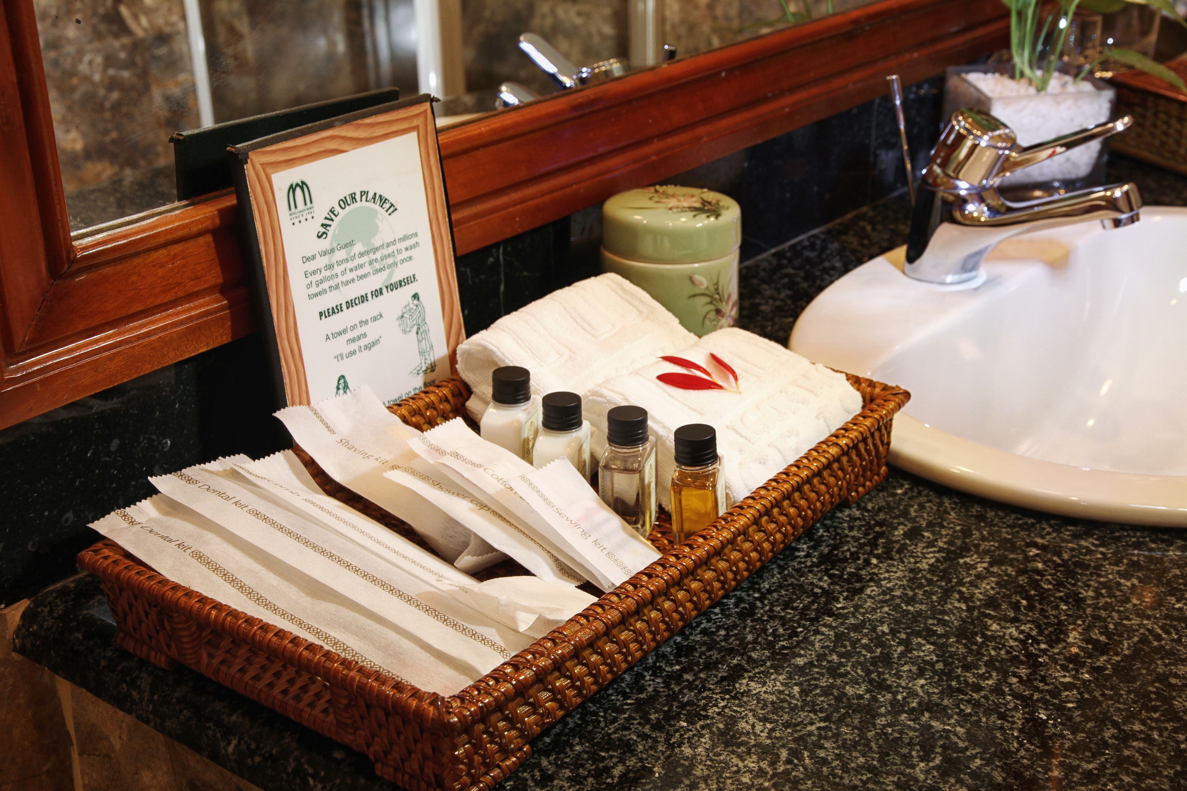 free toiletries, hair dryer, bathrobes, slippers