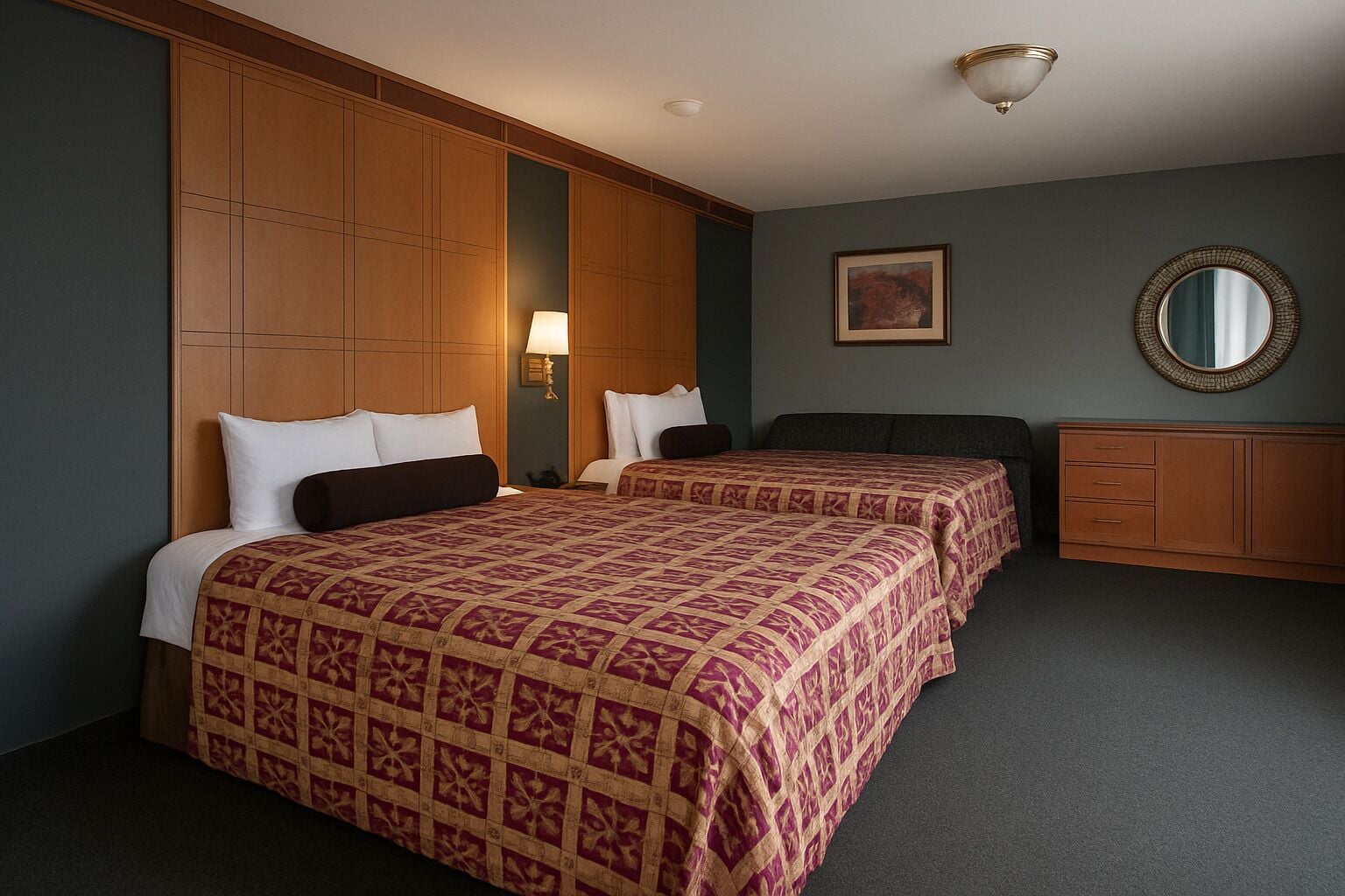 Hochwertige Bettwaren, Schreibtisch, laptopgeeigneter Arbeitsplatz