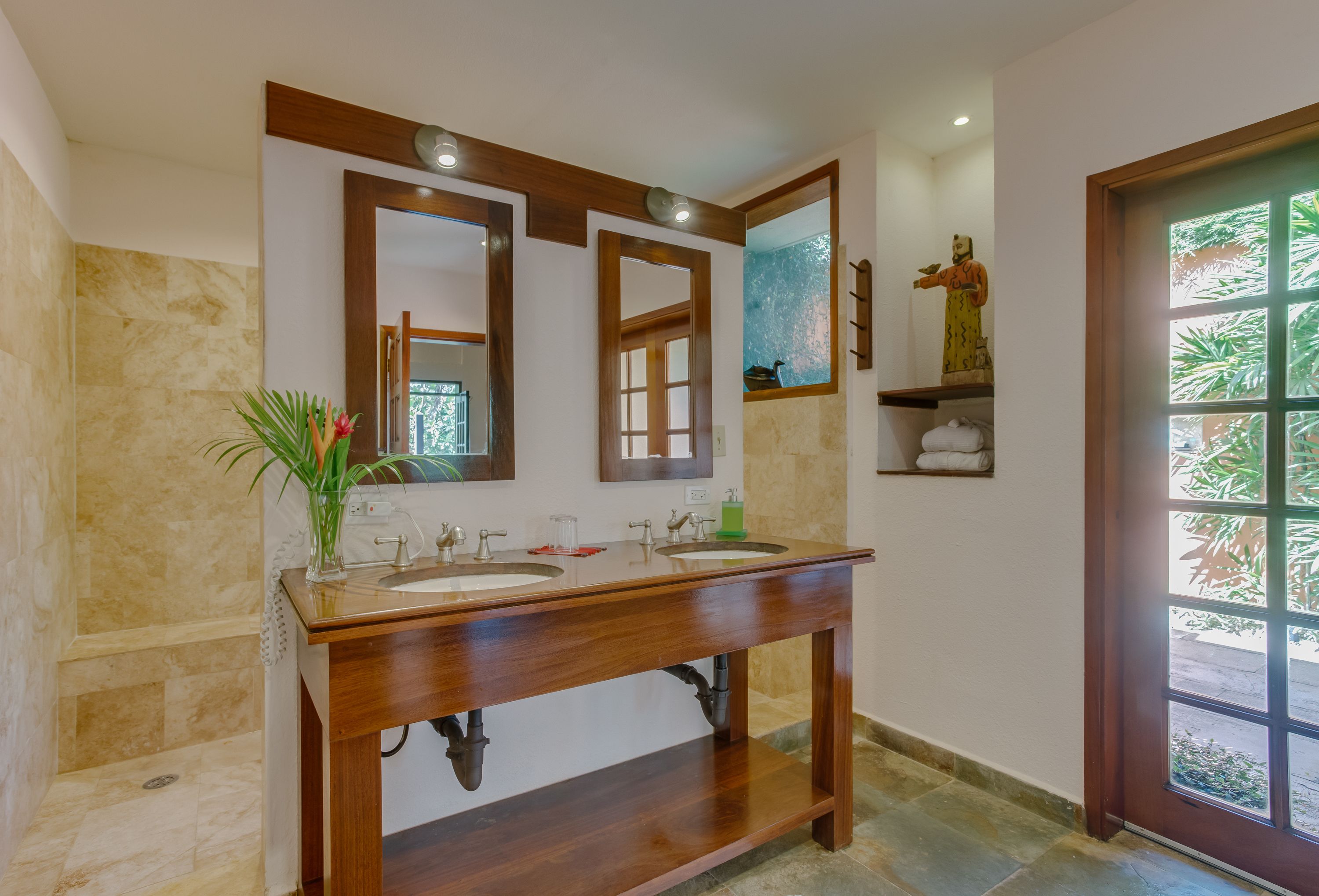 rainforest cottage double room | bathroom | shower, free toiletries, hair dryer, bathrobes