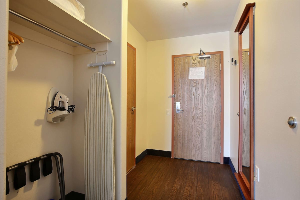 desk, blackout curtains, iron/ironing board, free wifi