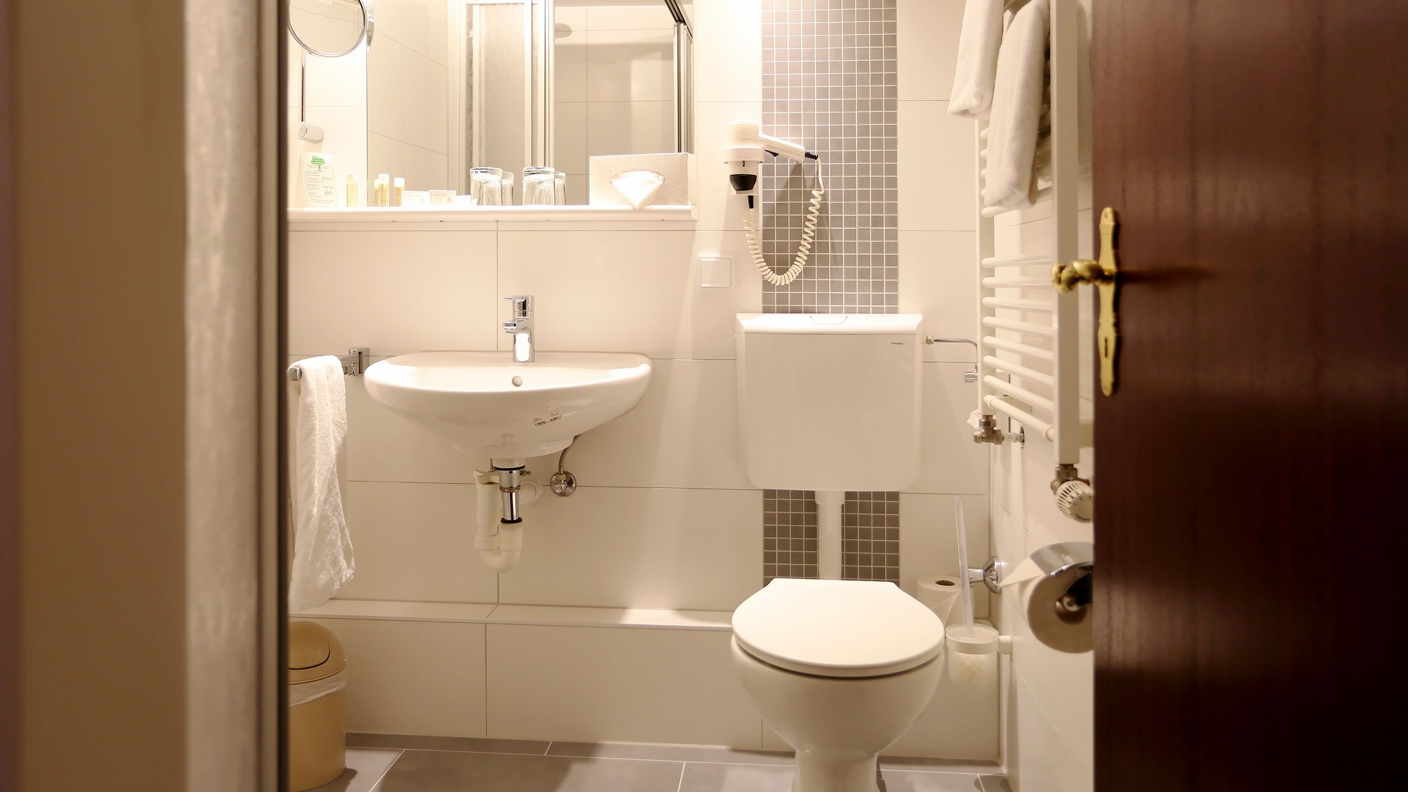 free toiletries, hair dryer, bathrobes, towels