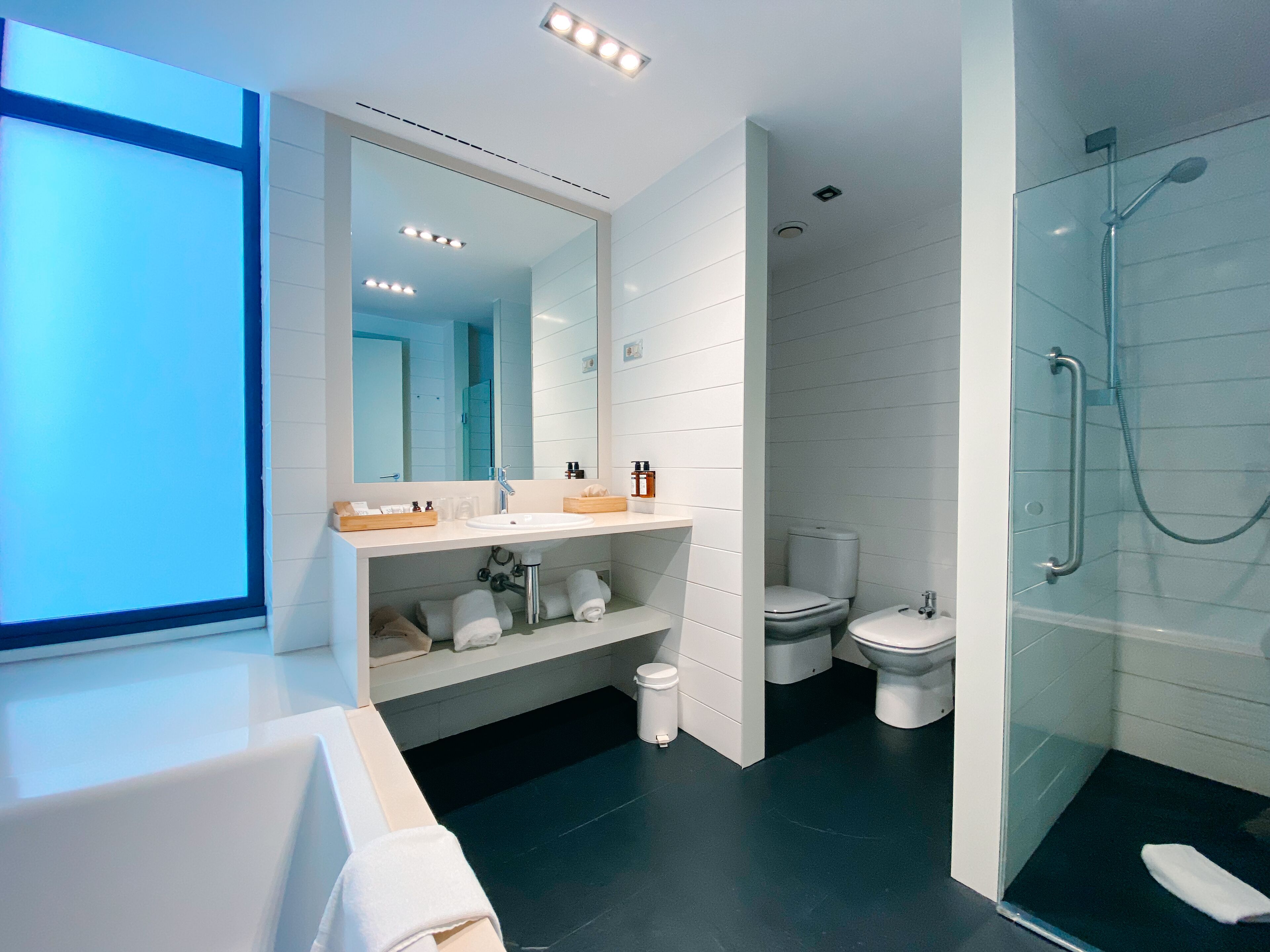 rainfall showerhead, free toiletries, hair dryer, bidet