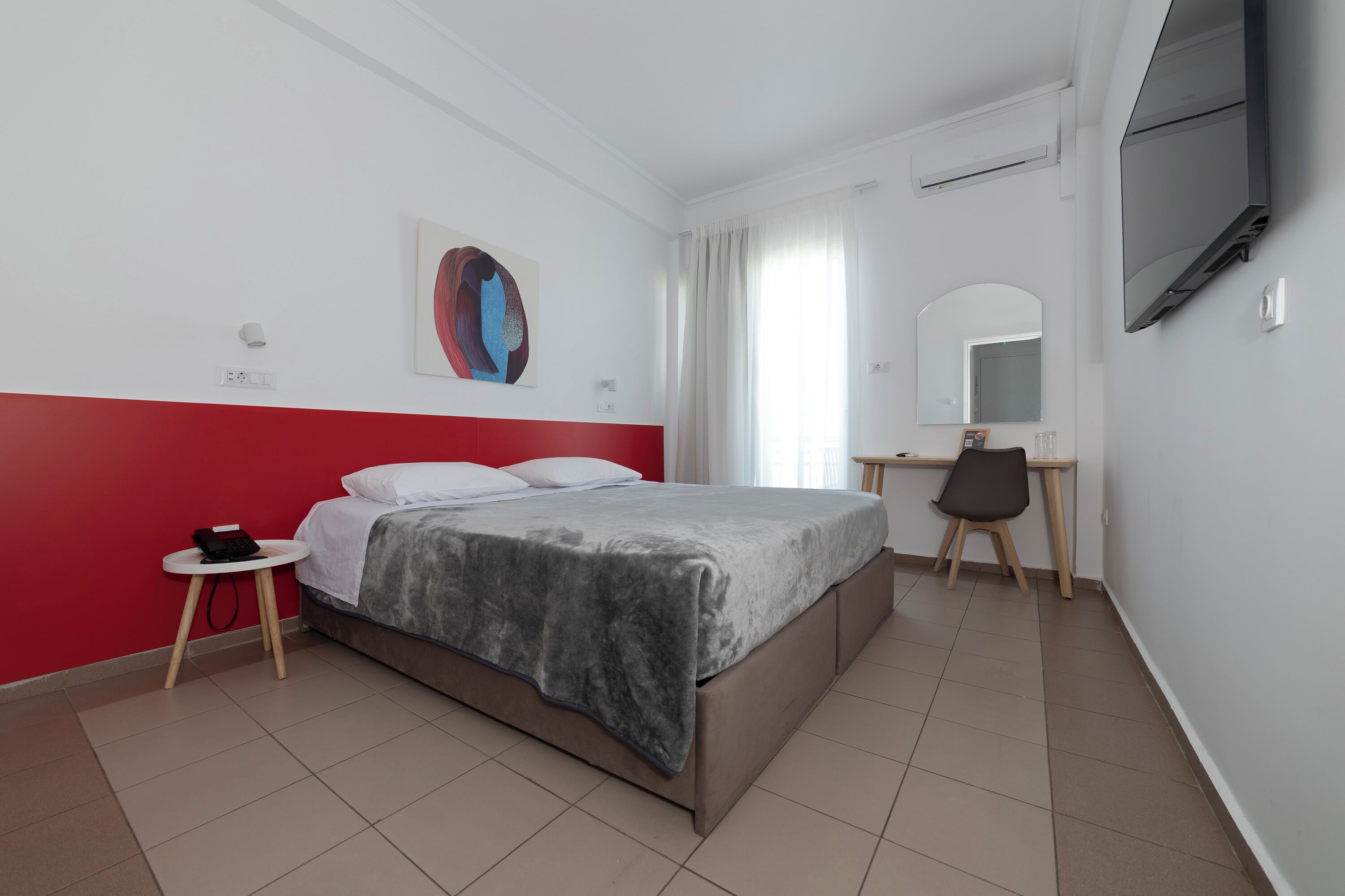 Hypo-allergenic bedding, desk, blackout drapes, iron/ironing board