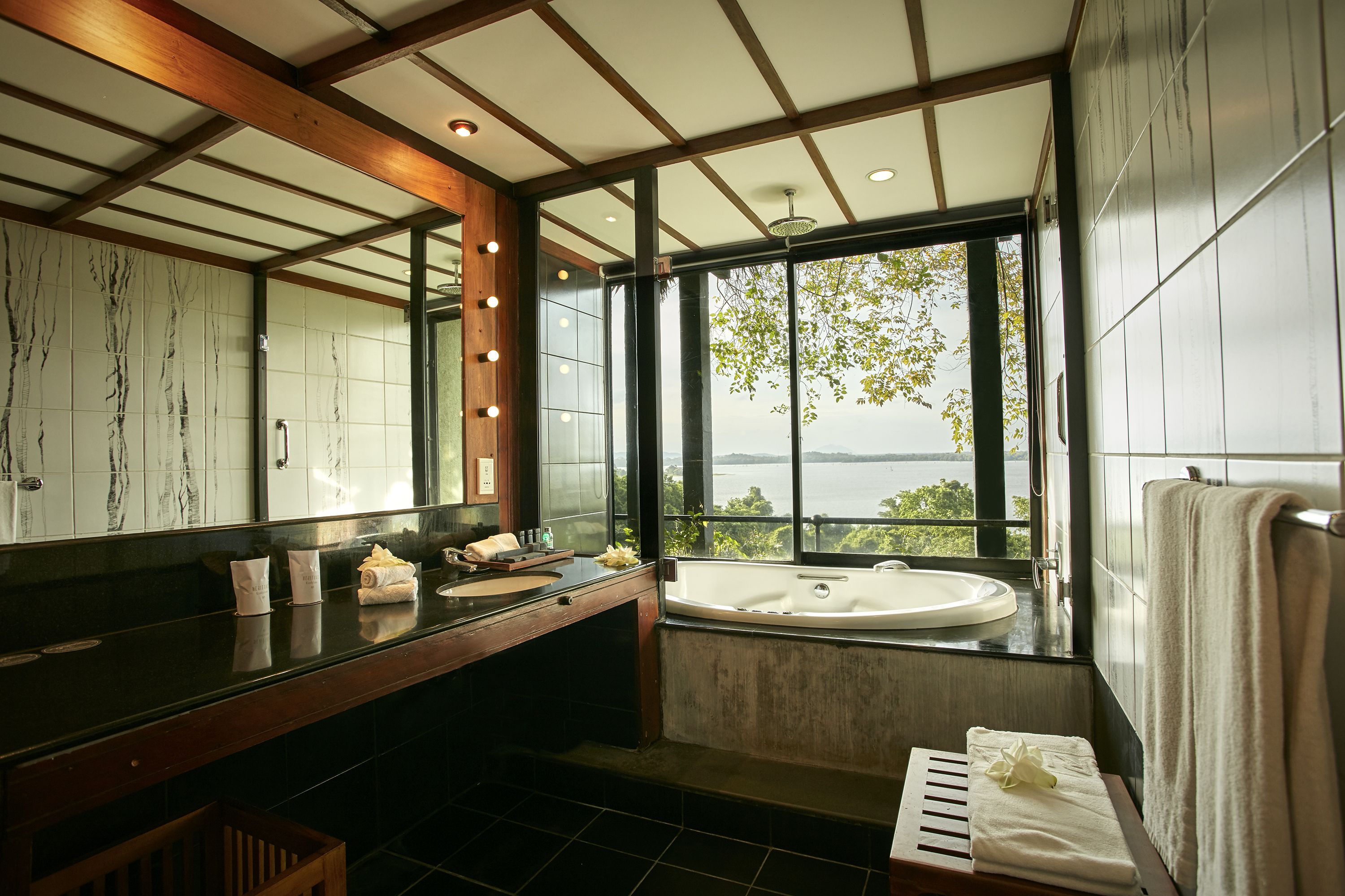 rainfall showerhead, free toiletries, hair dryer, bathrobes