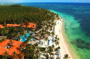 On the beach, free beach cabanas, sun loungers, beach towels
