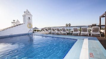 Outdoor pool, open 10:00 AM to 8:00 PM, pool umbrellas, sun loungers