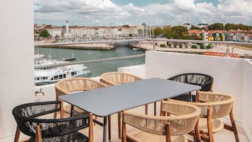 Junior Suite, terrace, Port view | Terrace/patio