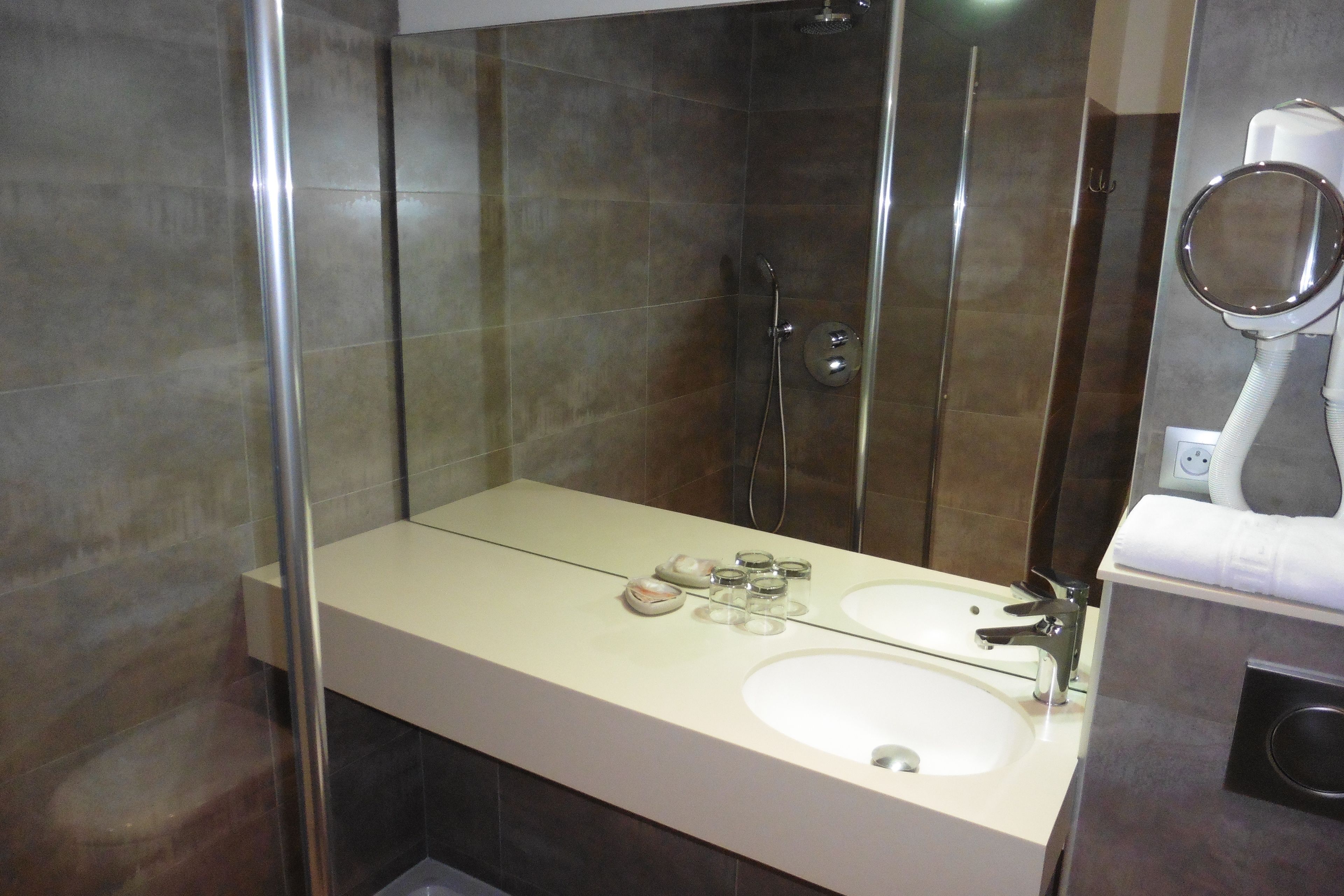 free toiletries, hair dryer, towels