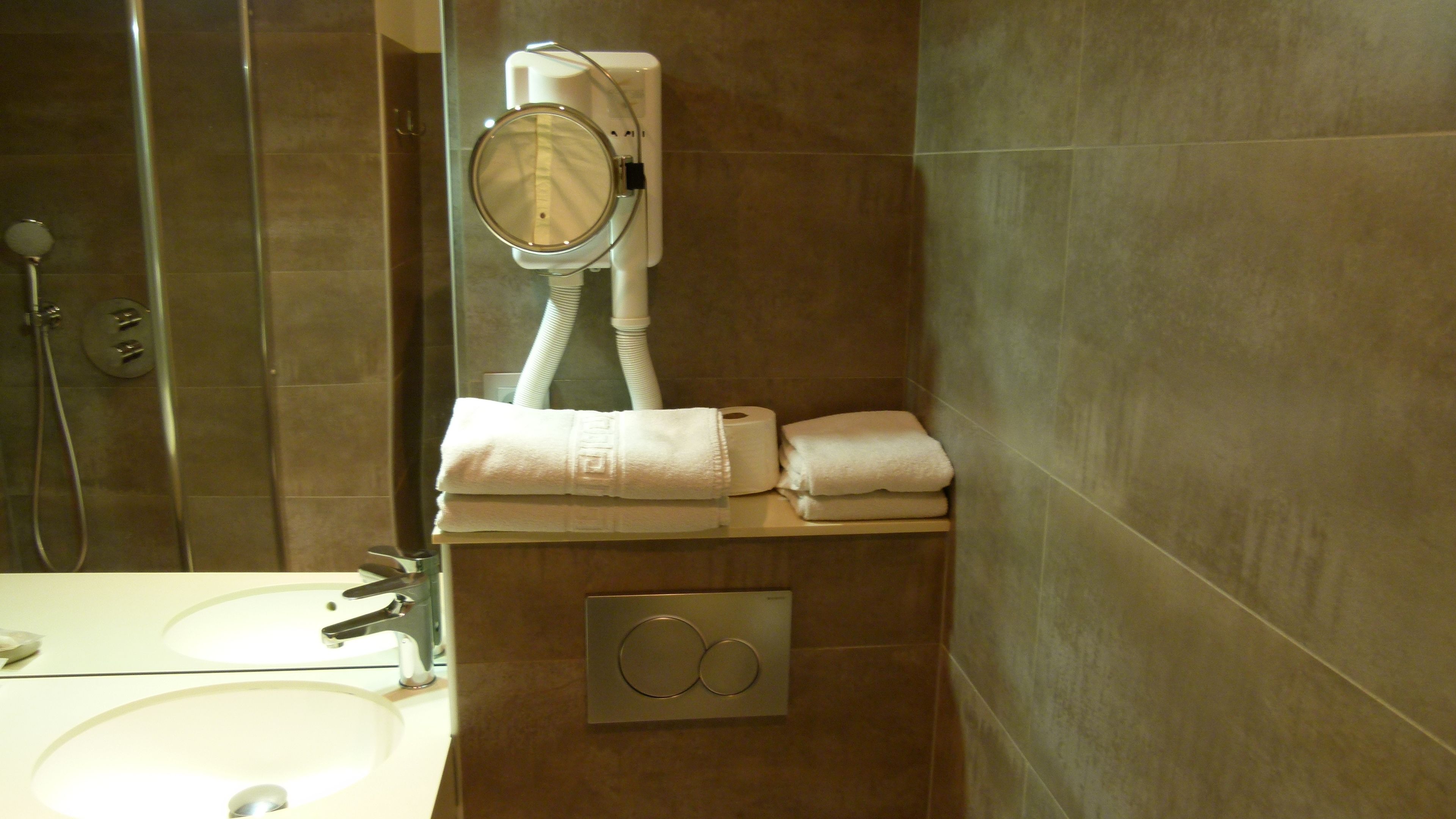 free toiletries, hair dryer, towels