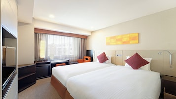 Desk, laptop workspace, blackout drapes, soundproofing