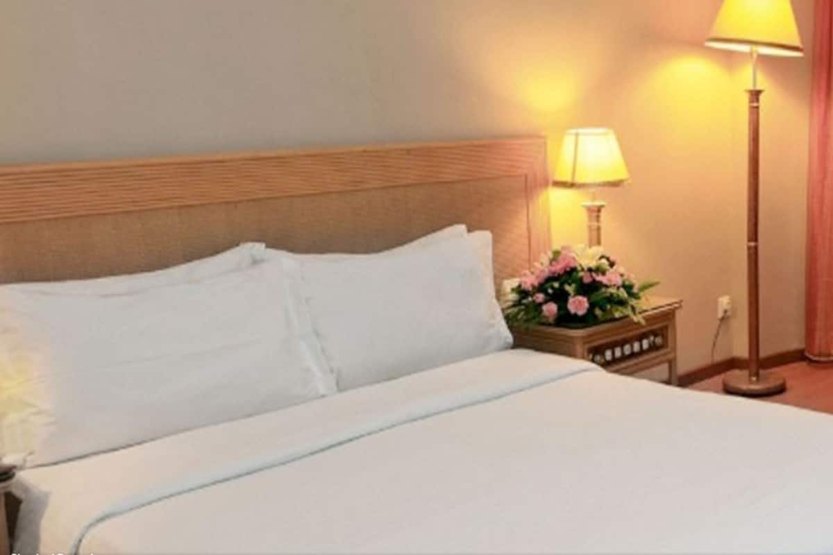 Escritorio, cortinas blackout y tabla de planchar con plancha