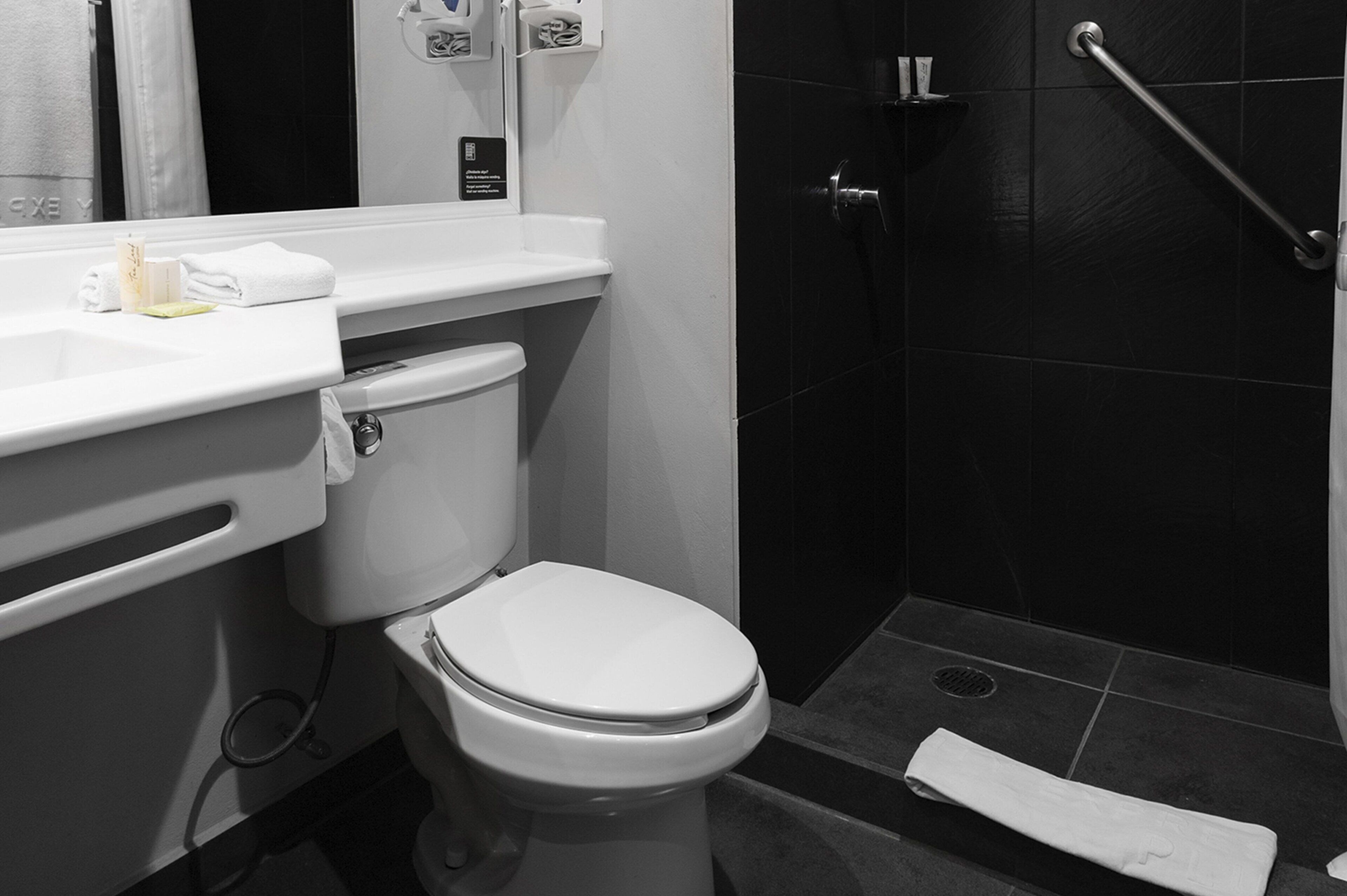 shower, rainfall showerhead, free toiletries, hair dryer