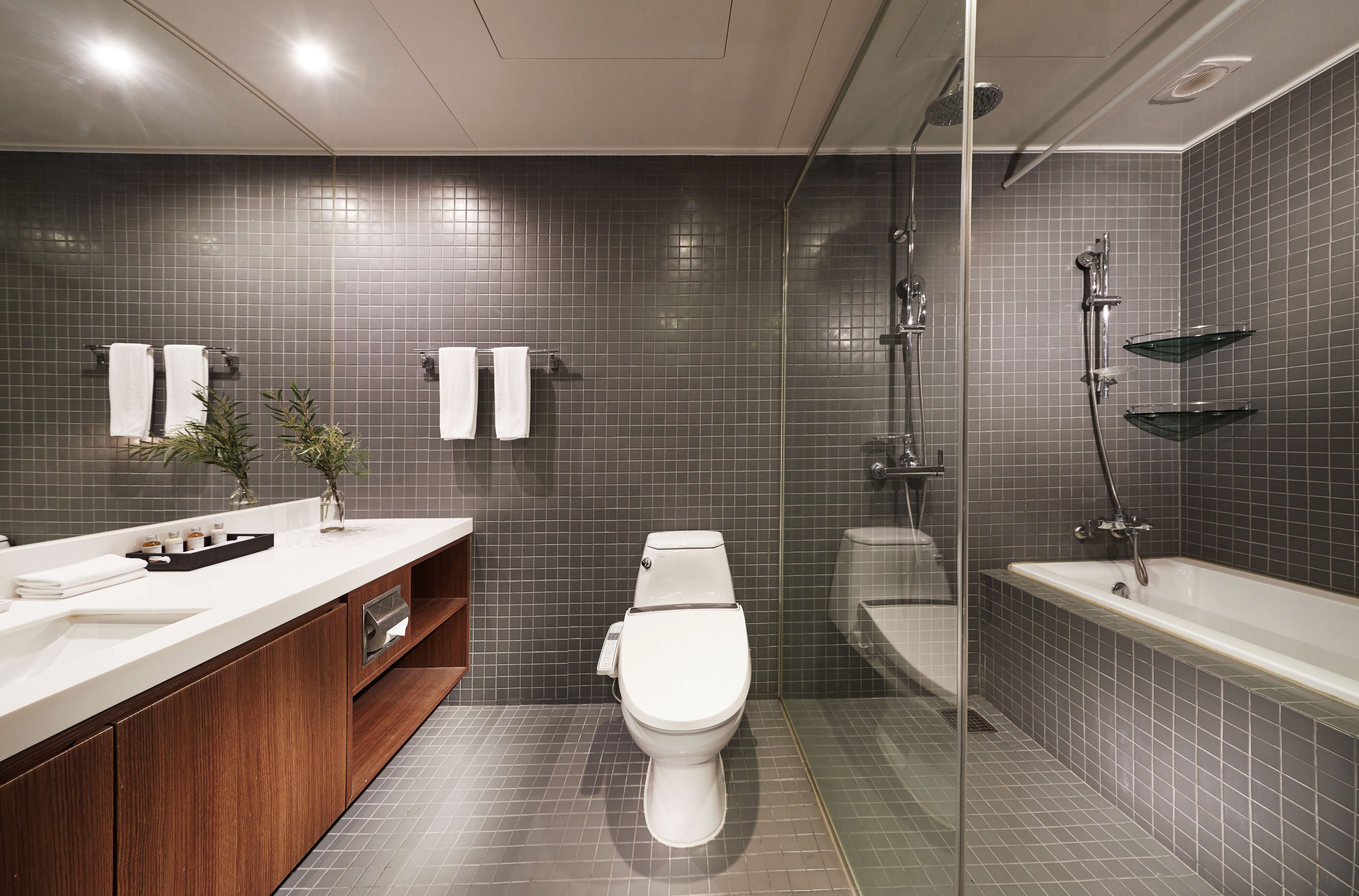 free toiletries, hair dryer, bathrobes, slippers